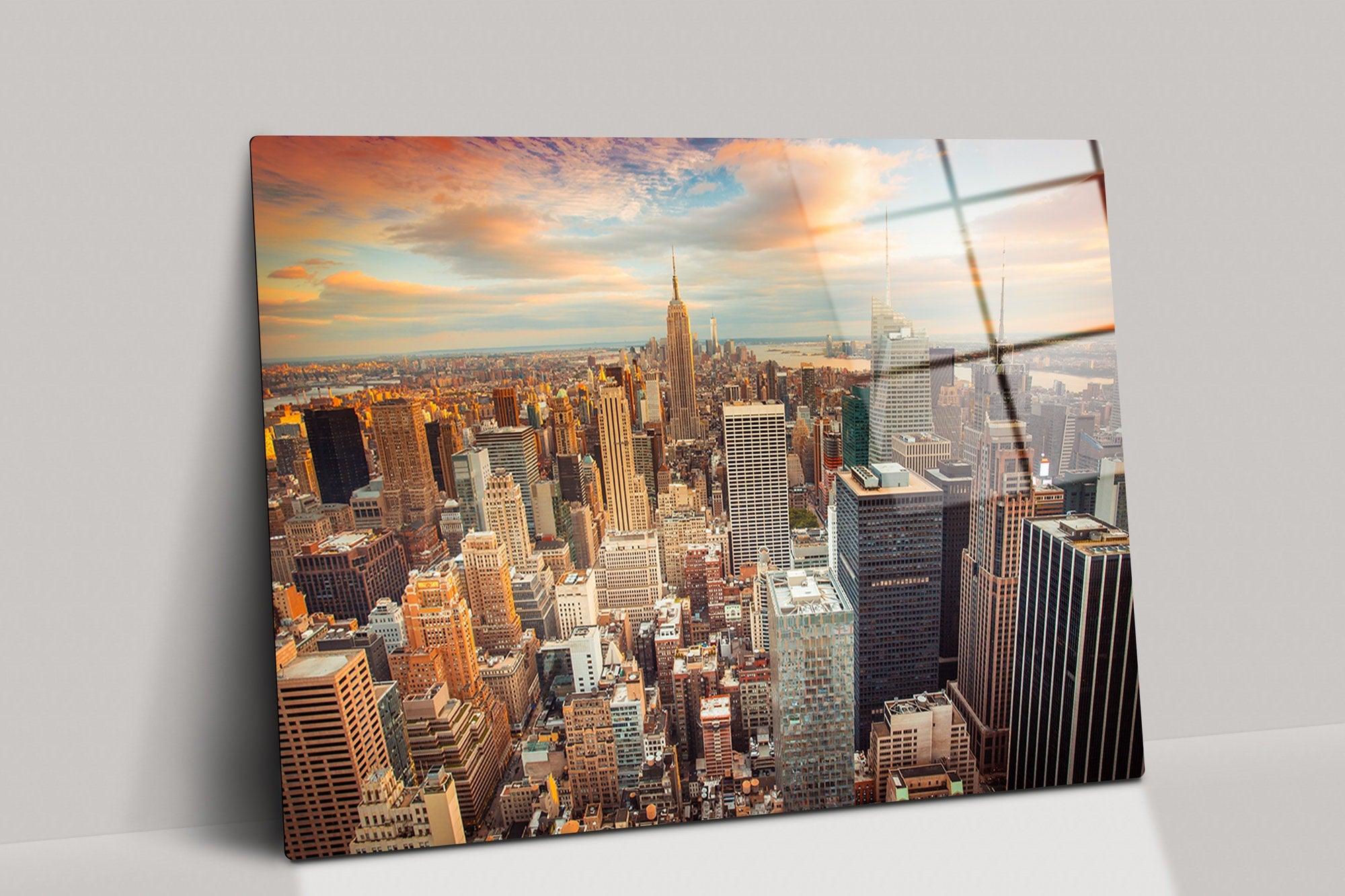 New York City Skyline glass wall art| NYC aerial Photography of midtow