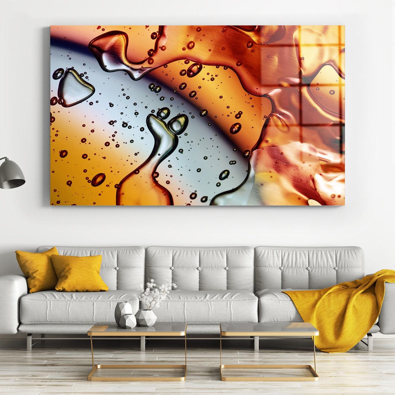 3 color abstraction wall deco| Raindrops on the surface, Abstract modern art, Canvas wall decor, Blue water, red and brown wall decor
