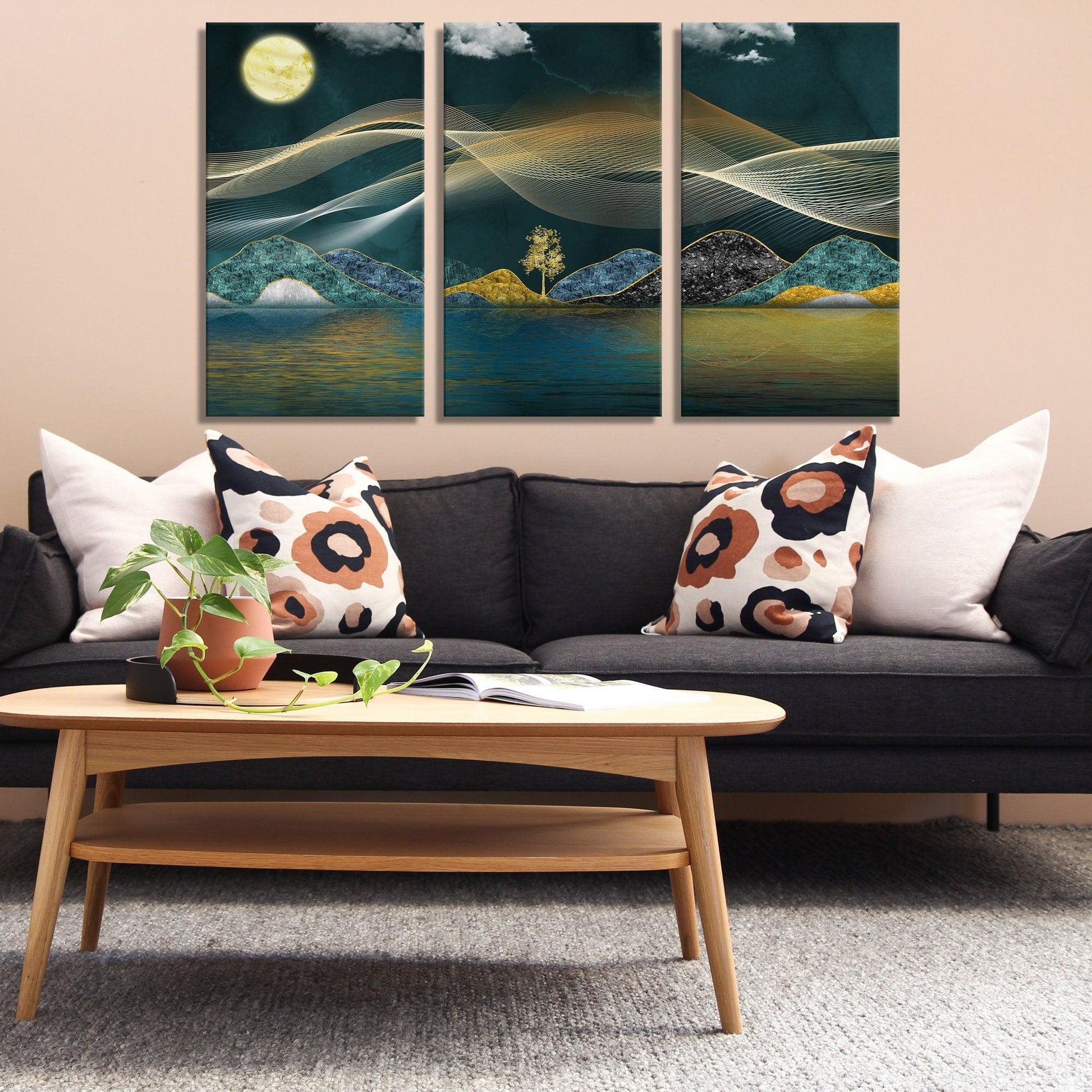 3 Piece sun and moon wall art|  sun and moon wall art, Modern Home Artwork, Sunrise Landscapes canvas wall art, Abstract Painting, Moon Sign