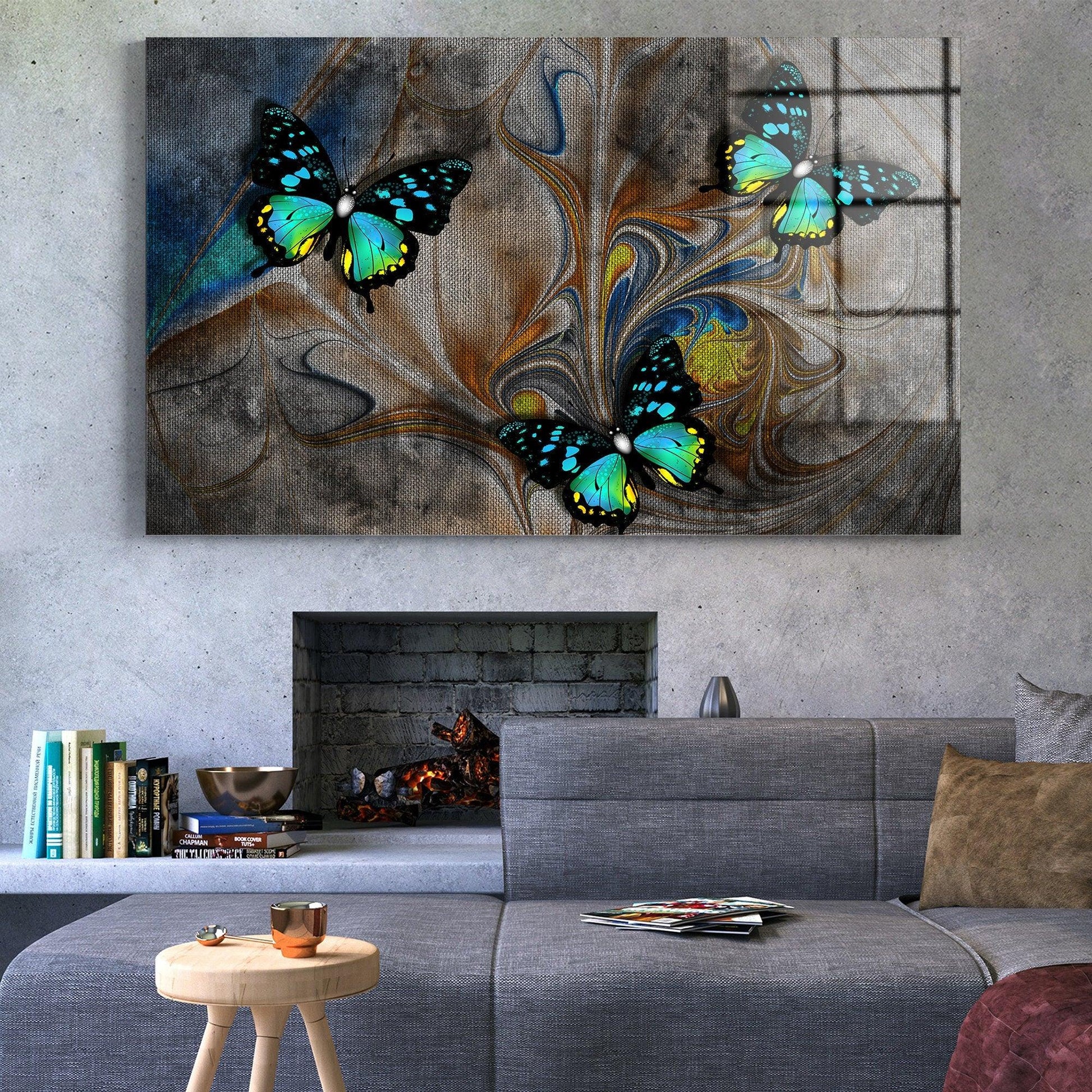 3d Butterflies canvas wall decor| Colorized Glass Printing Wall Art, Glass Wall Decor, acrylic glass wall art, Tempered Glass, abstract art