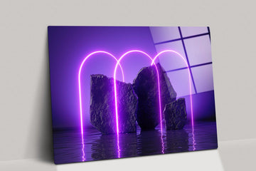 3d render glass wall art| abstract futuristic glass wall art, neon wall art, purple neon canvas wall decor, birthday gift, neon photography