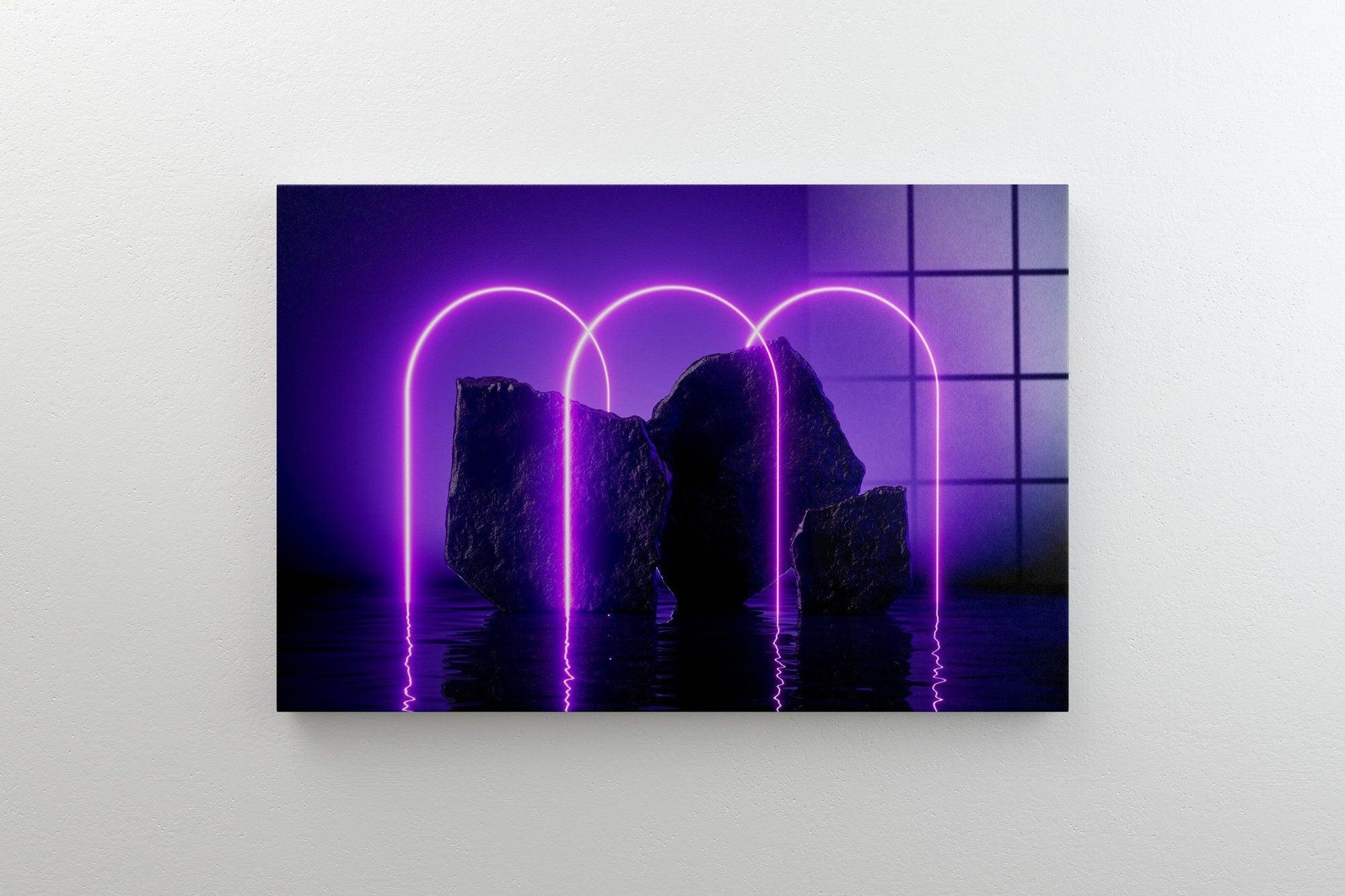 3d render glass wall art| abstract futuristic glass wall art, neon wall art, purple neon canvas wall decor, birthday gift, neon photography