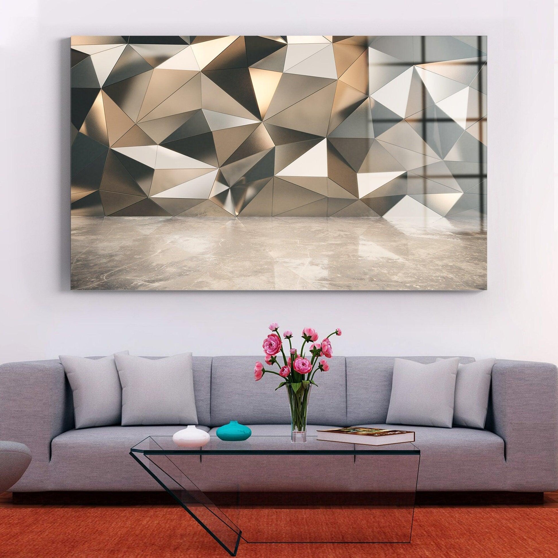 3D Wall Art| Diamond Style for Living Room, Extra Large Wall Decor for Home Art for Office, Grey Canvvas, room decor, Diamond glass art