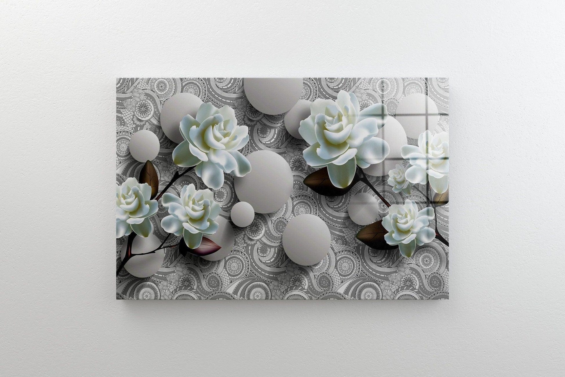 3D White flower Canvas Wall Art, Flowers Wall Hangings, White Canvas Wall Print, Black White Room Decor, Ready to Hang