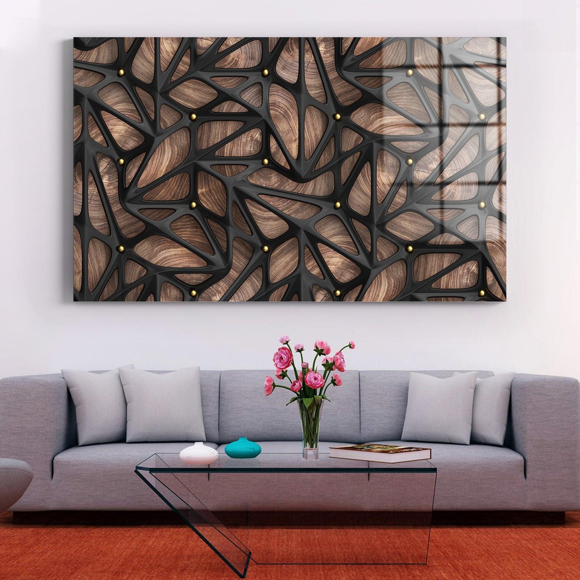 Abstract 3D effect glass wall art| Luxury wooden texture canvas print Art, 3d glass wall decor, wood textured canvas, large wood wall art