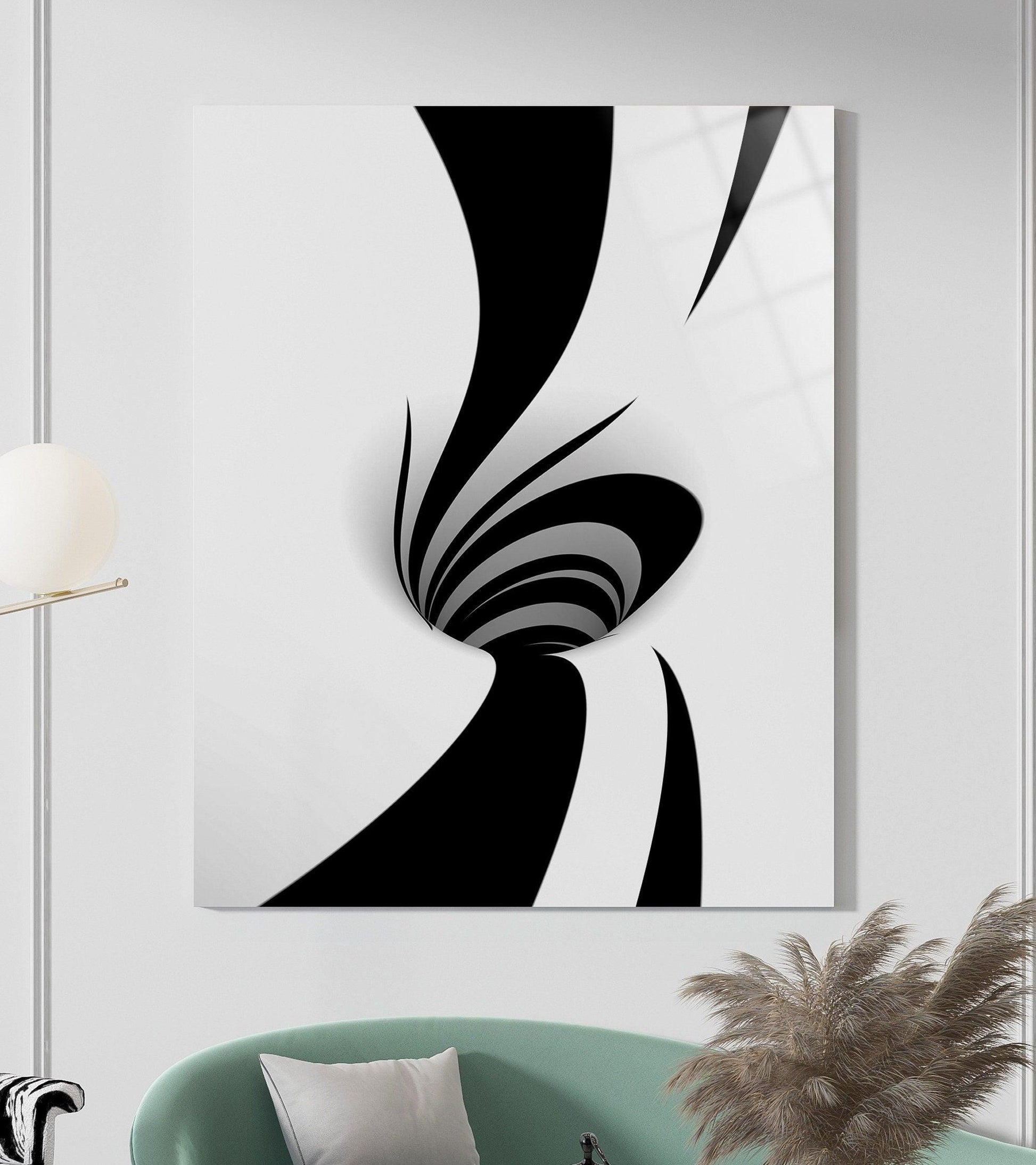 abstract black white glass wall art | Spiral wall art, huge Canvas Art,  Minimalist Home Décor, Fibonacci Wall Art, Fibonacci