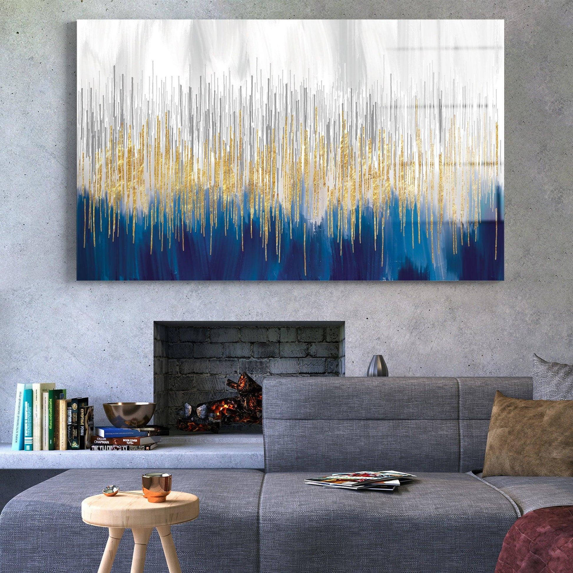 Abstract blue and gold wall art |Extra Large Wall Art-Wall Hanging Decor-fashion Wall decor-abstract wall art canvas-tempered glass wall art