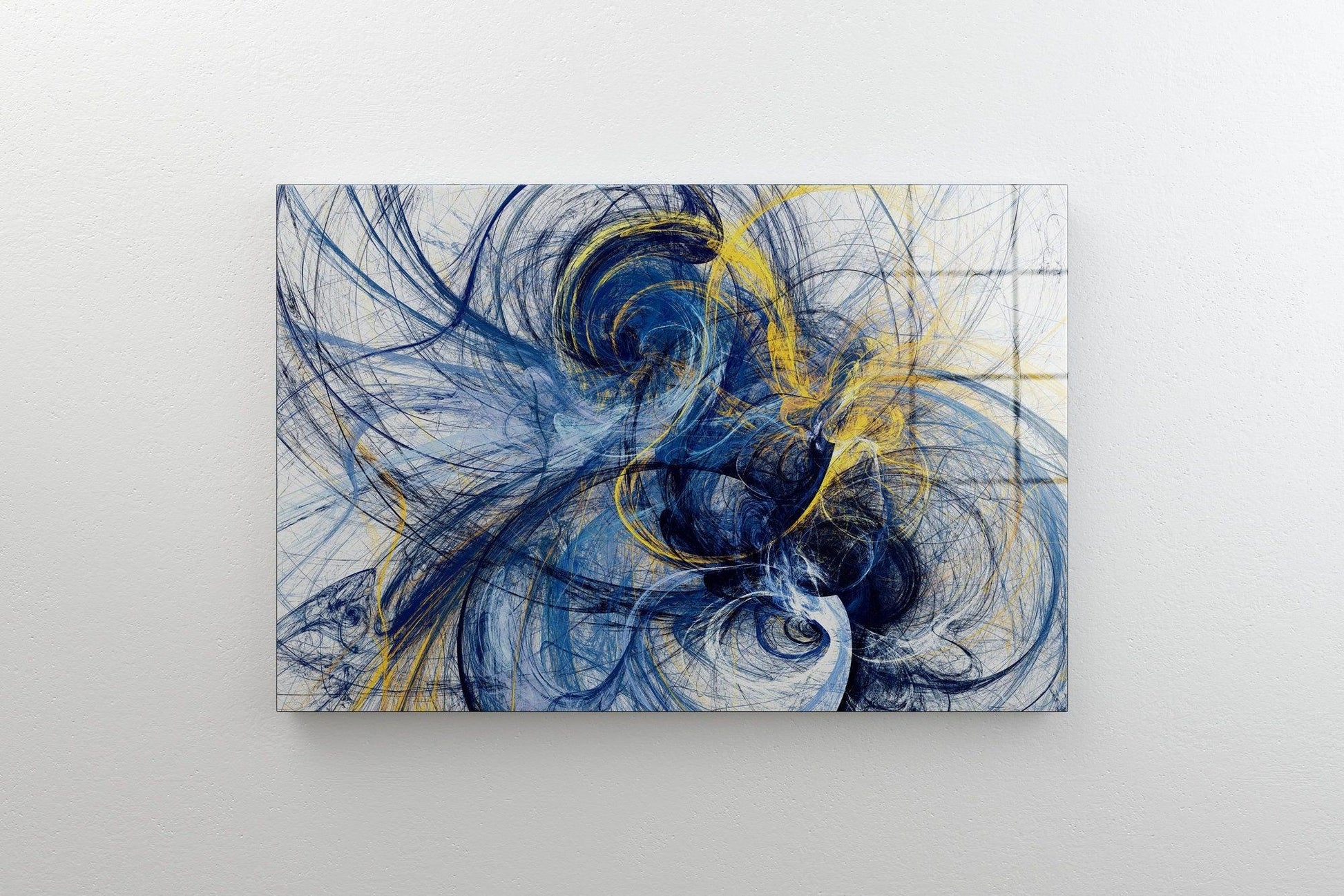 Abstract blue bright glass wall art| blue wall art, blue and yellow wall art, personalized gifts for dad, Living room decor, canvas wall art