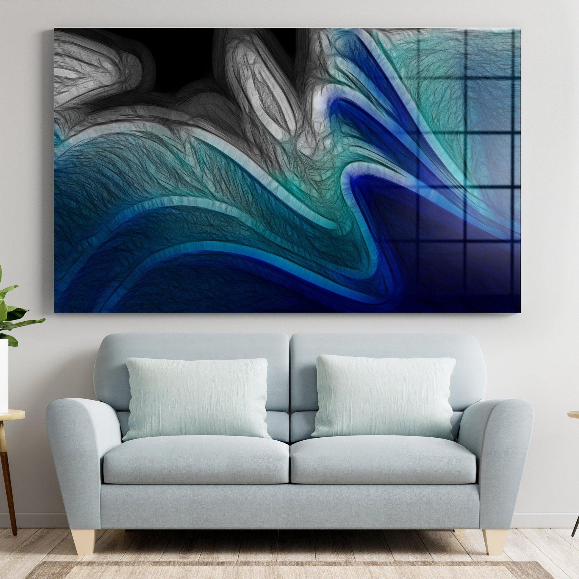 Abstract blue texture line wave, Wall Art printable, Canvas Painting Posters ,Black & blue Print, Canvas Painting Wall Art For Living Room