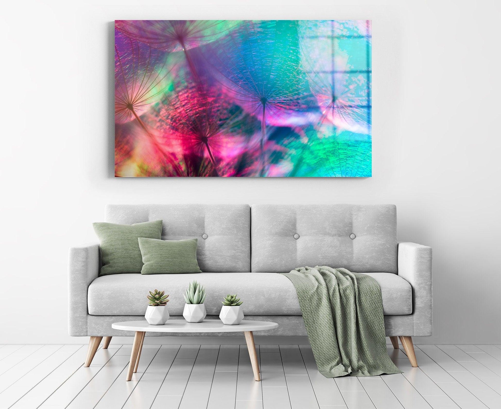 abstract colored wall art| Wall Hanging for Home Decor, Housewarming Gift, minimalist colorful glass wall decor, green and pink canvas art - TrendiArt