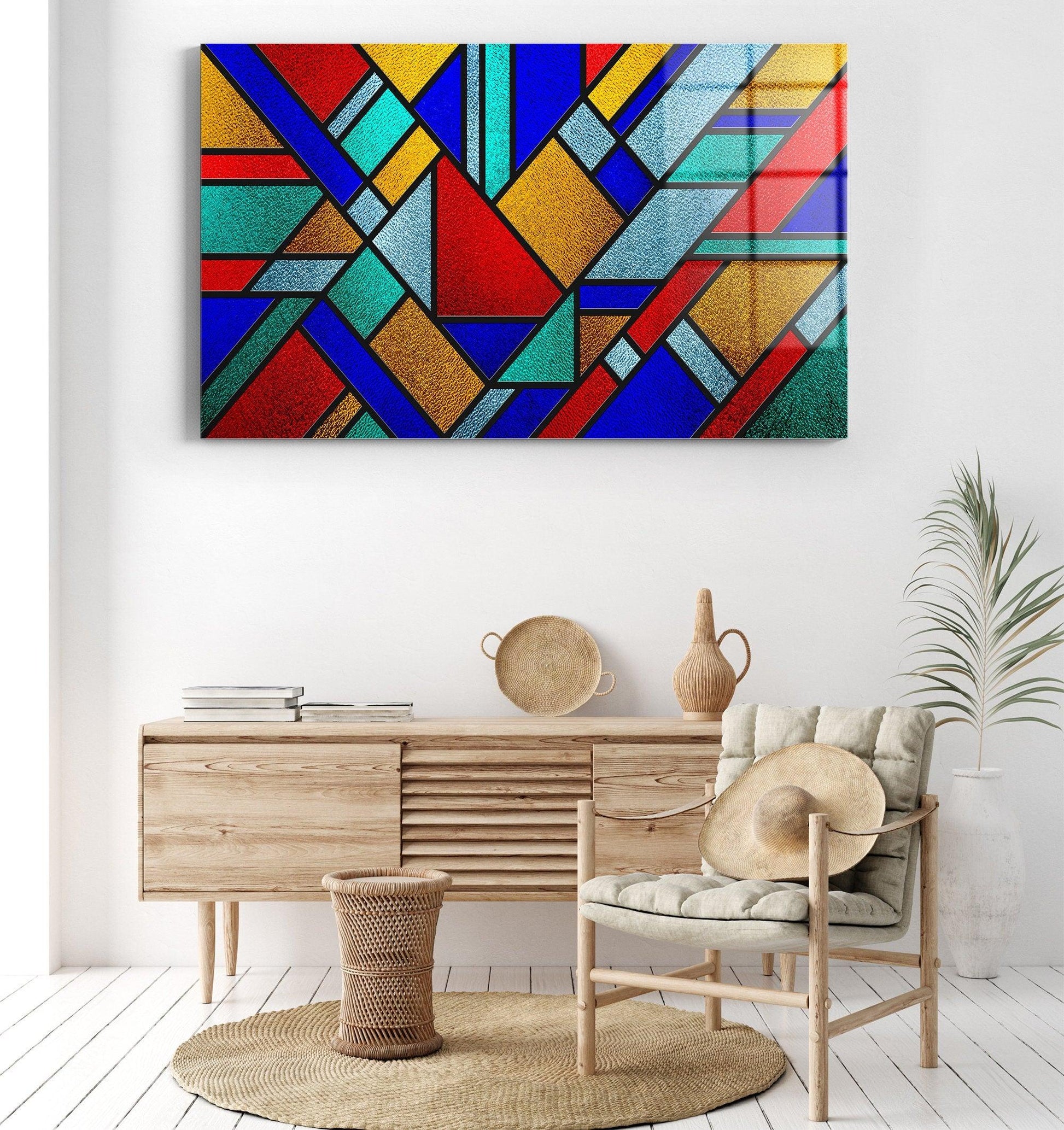 Abstract Colorful glass printing wall art | Canvas Stained Glass painting Abstract Multicolored decor, Stained Glass Sketch - TrendiArt