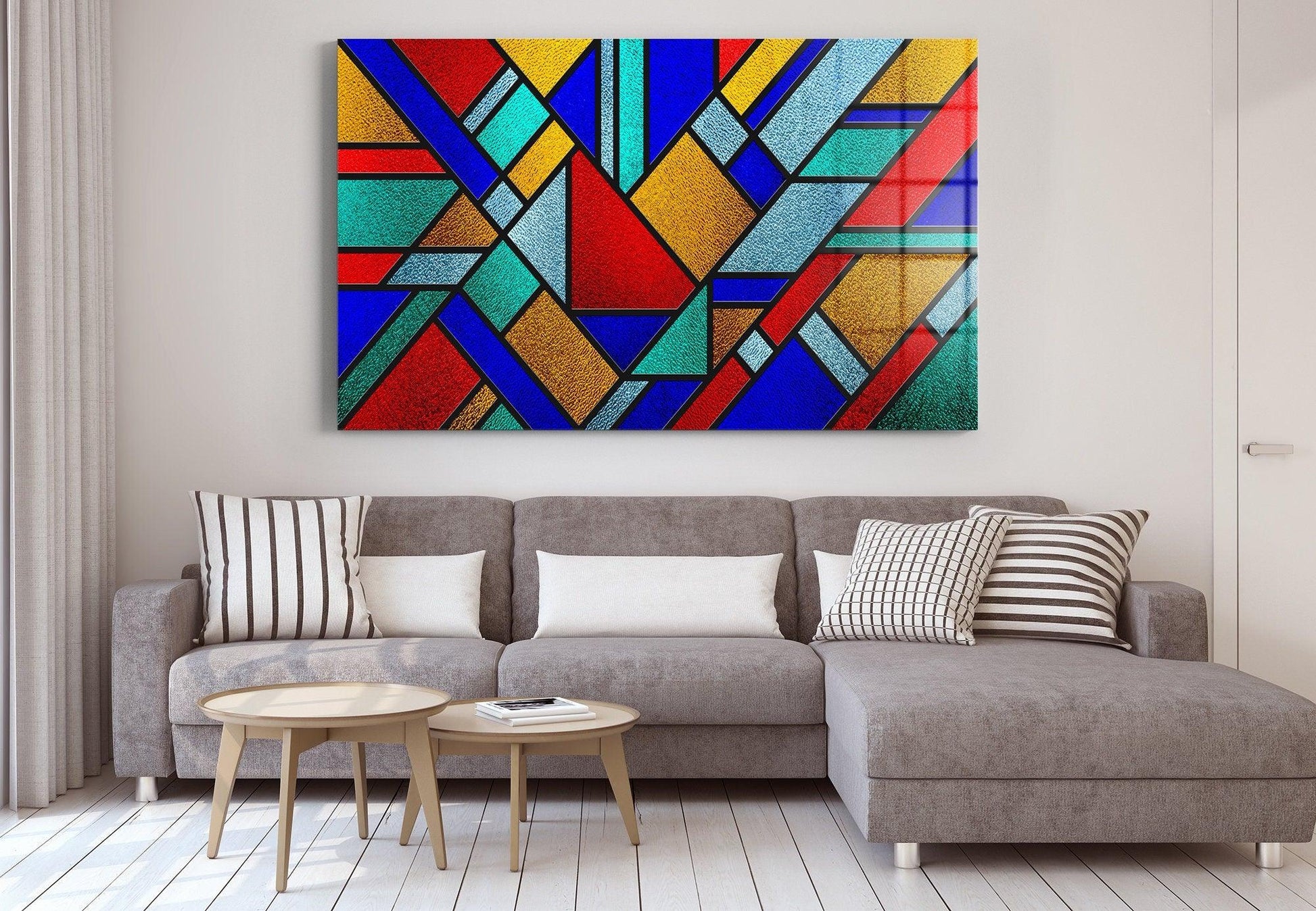 Abstract Colorful glass printing wall art | Canvas Stained Glass painting Abstract Multicolored decor, Stained Glass Sketch - TrendiArt