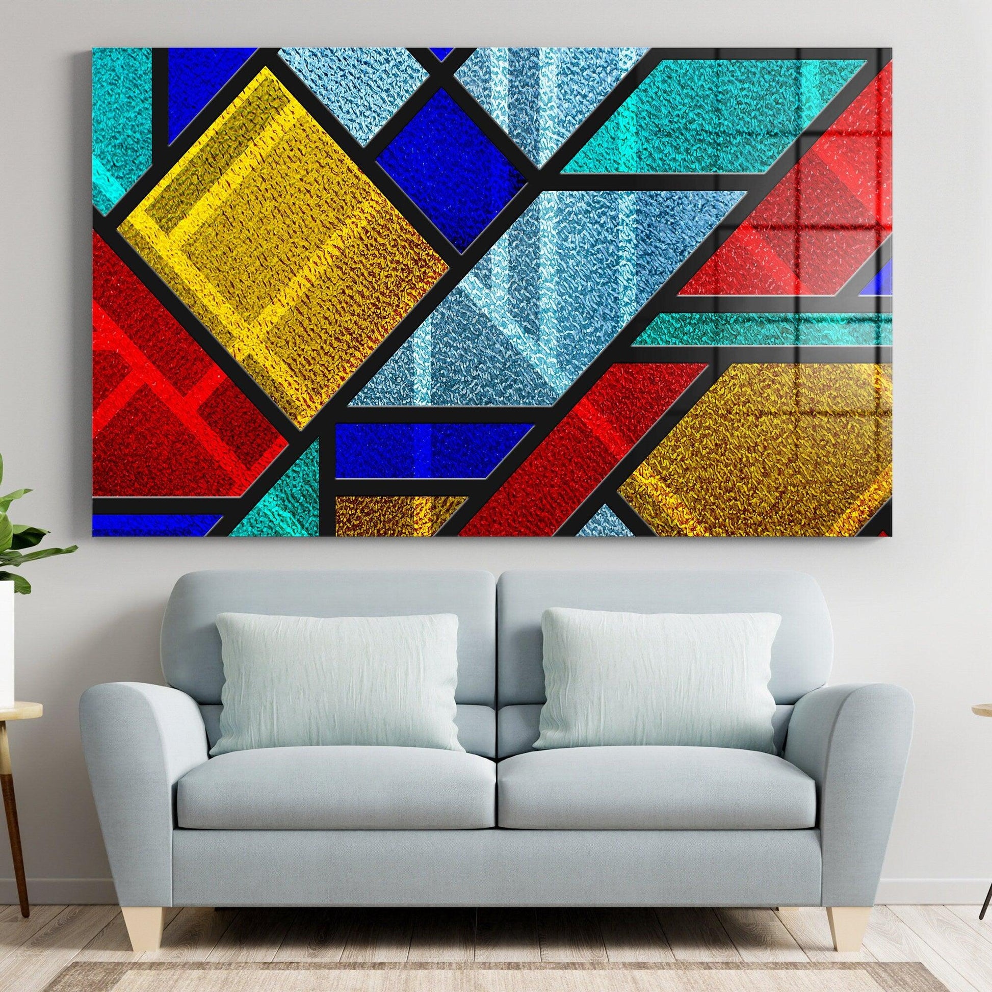 Stained Glass Canvas, Glass wall art, Modern wall decor, Set of stripe