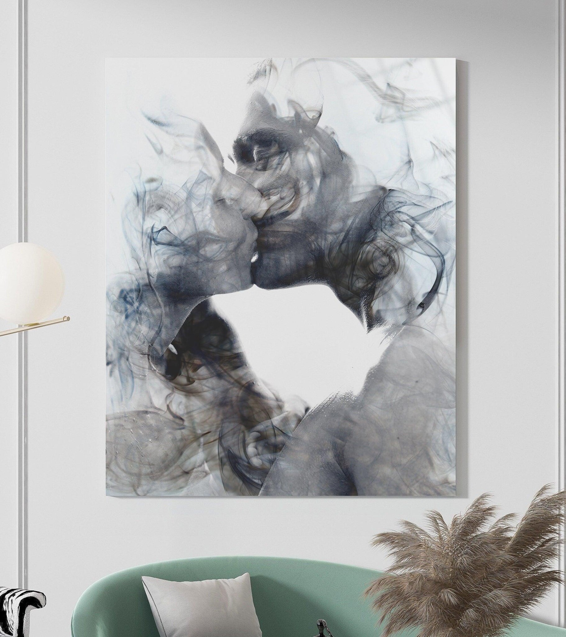 Abstract Couple Kissing canvas wall|  Romantic Kissing wall art, Smoke Effect, Love Portrait, love making Canvas Print, Home Decore