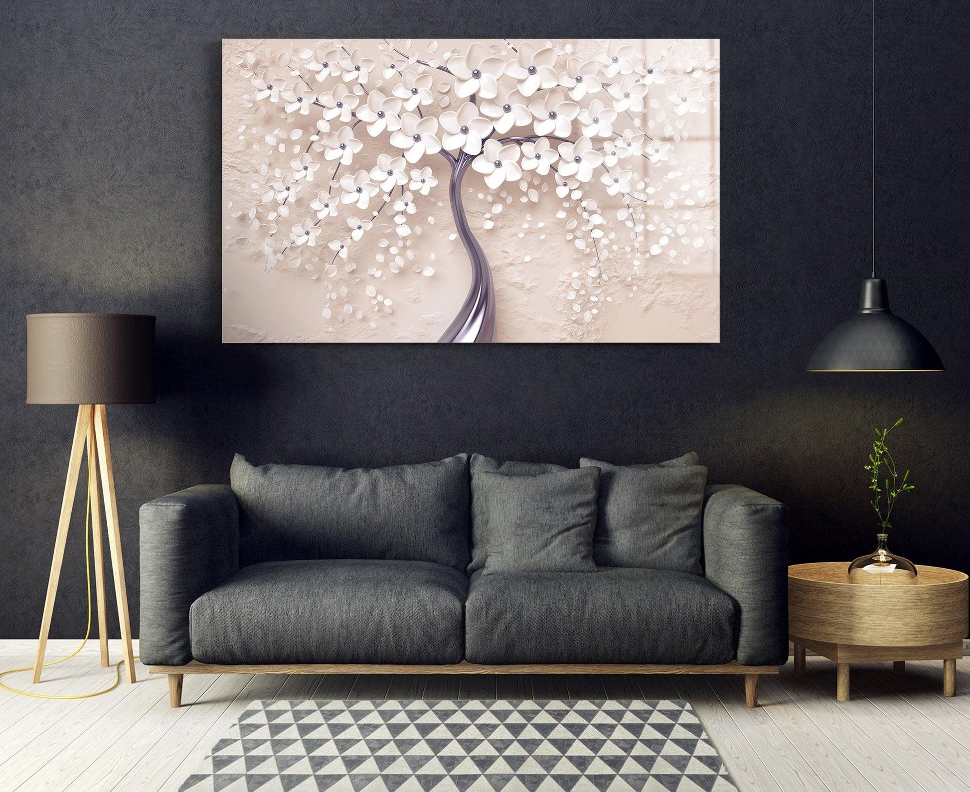 Abstract Flowers Tempered Glass Printing Wall Art| light pink Wall Decor, White Flowers Landscape, Flower glass wall decor, Housewarming - TrendiArt