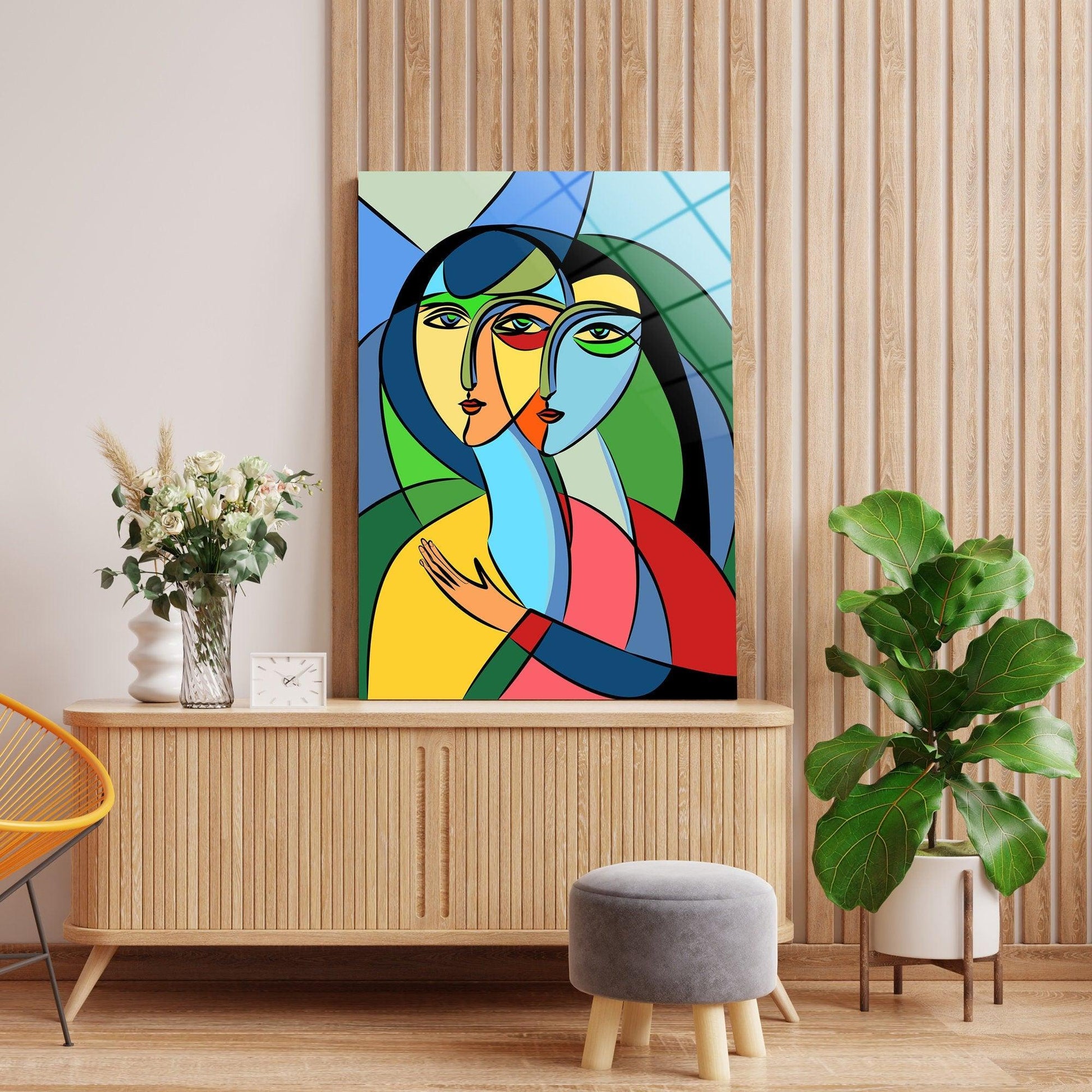 abstract Glass printing Wall Art| Home Decor Gift, Large Wall Decor, Painting Wall Art, Colorful Cubism canvas wall art, office decor gift