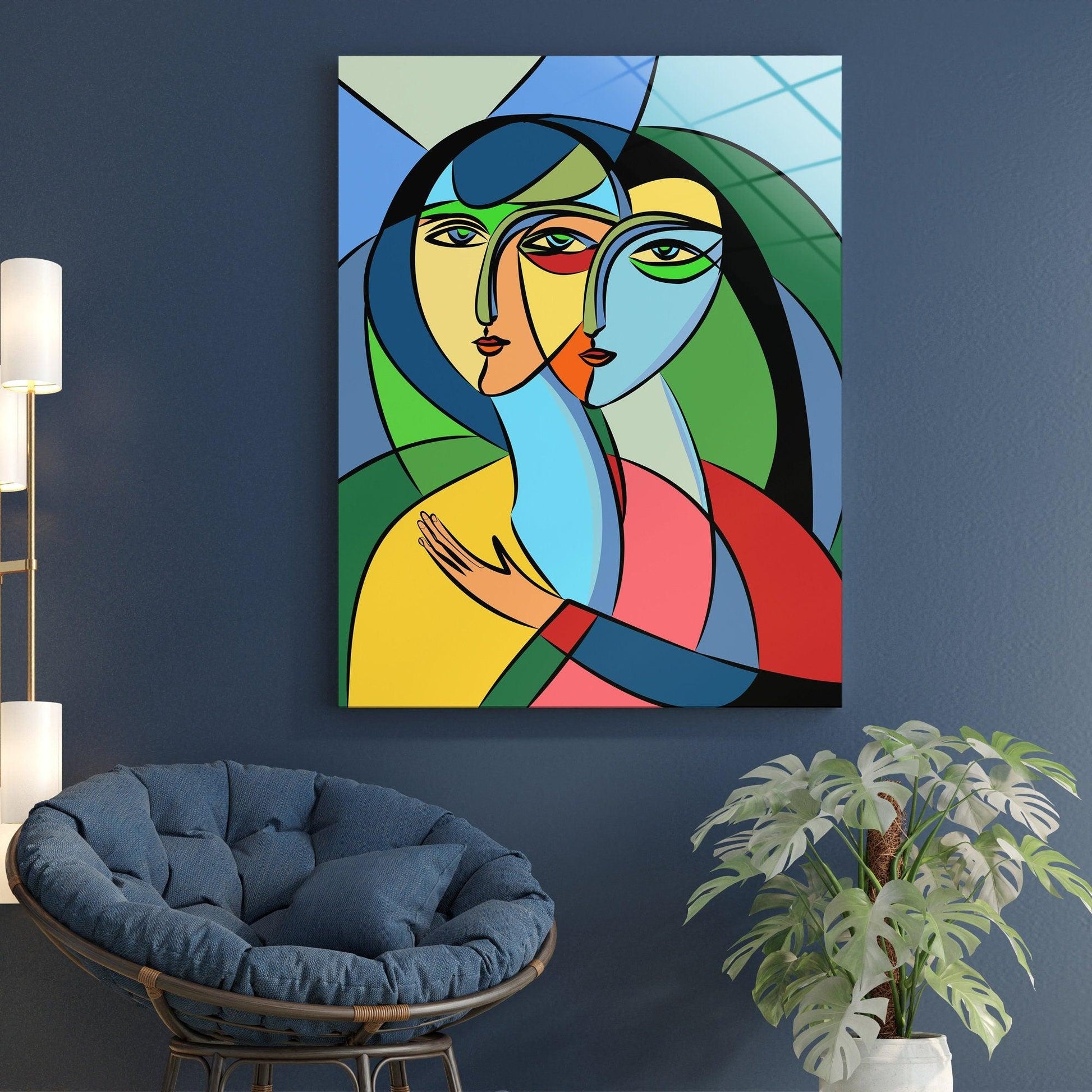 abstract Glass printing Wall Art| Home Decor Gift, Large Wall Decor, Painting Wall Art, Colorful Cubism canvas wall art, office decor gift