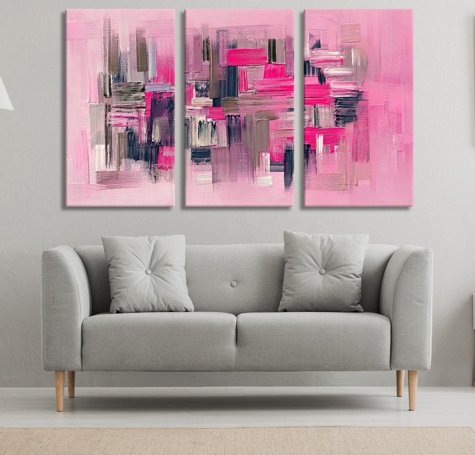 Abstract pink Textured glass wall art |Oil Painting on Canvas, pink Large Original Custom Modern Painting Living Room Wall Art, pink art - TrendiArt