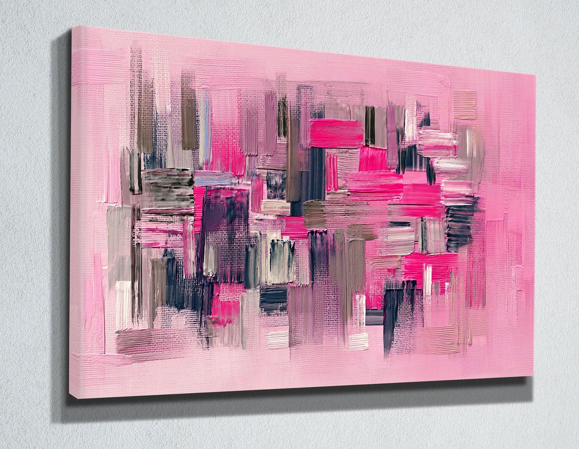 Abstract pink Textured glass wall art |Oil Painting on Canvas, pink Large Original Custom Modern Painting Living Room Wall Art, pink art - TrendiArt