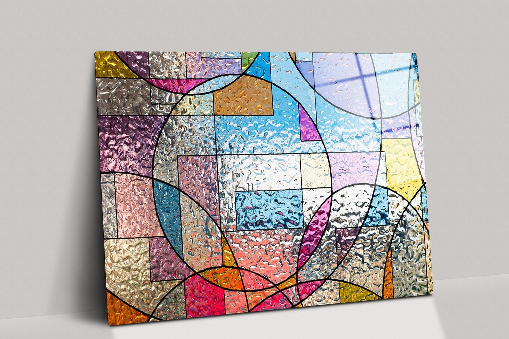Designart 'Stained Glass Abstract Pattern' Contemporary Art on Wrapped Canvas Set - 36x28 - 3 Panels - 36 in. Wide x 28 in. High