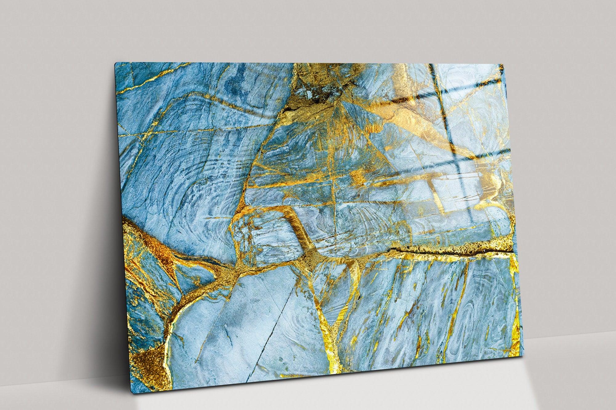Abstract wall art Blue and gold (yellow) marble wall art Marbling wall decor Abstract canvas wall art Marble canvas print navi blue