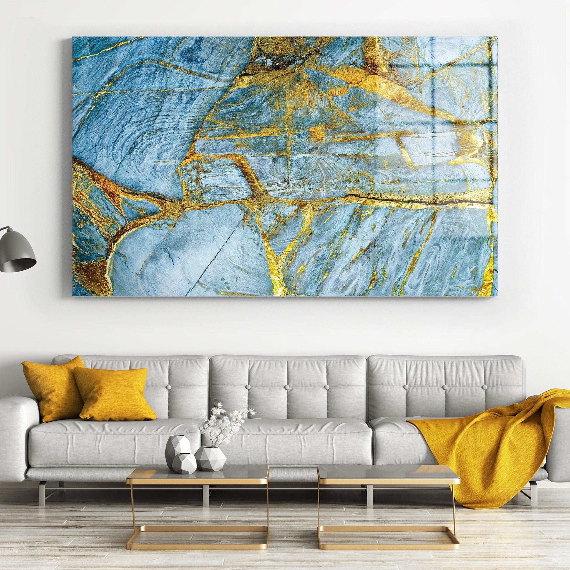 Abstract wall art Blue and gold (yellow) marble wall art Marbling wall decor Abstract canvas wall art Marble canvas print navi blue