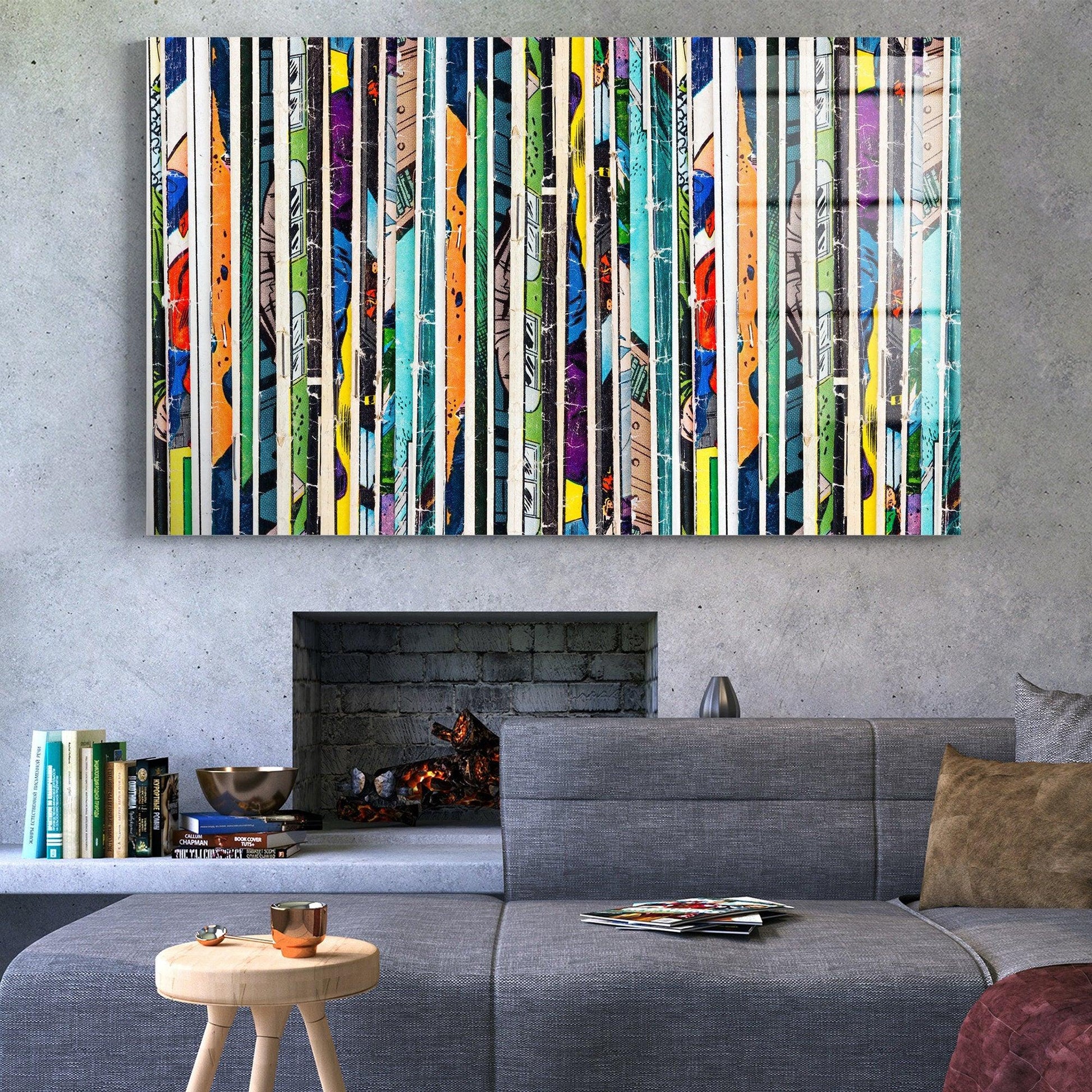 Abstraction glass printing wall decor Colorful deco, Comic book vintage, graffiti tempered glass wall art, office decor for wall, canvas art