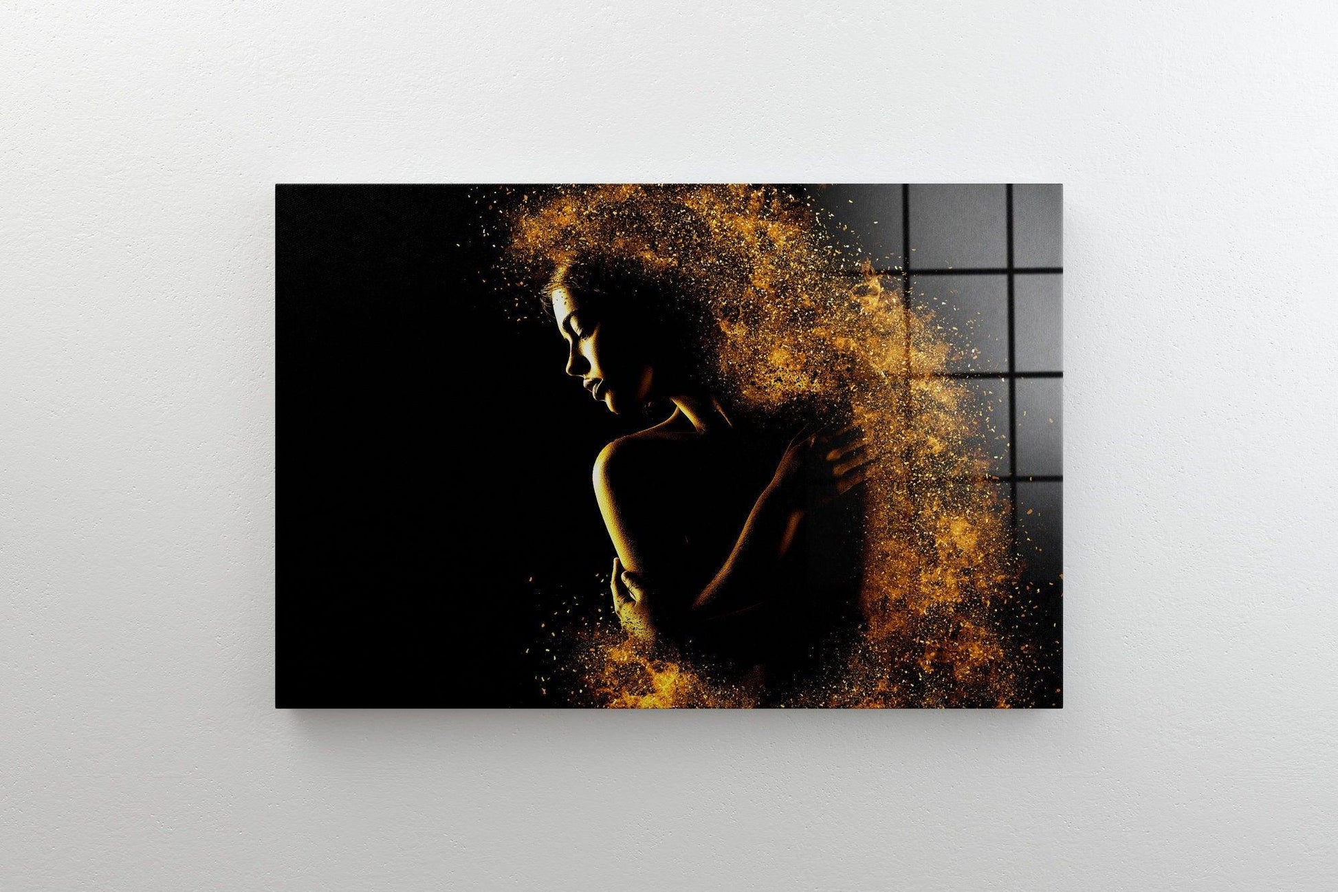 African woman gold glitter glass painting| ethnic painting, black woman painting, african woman wall art, gold and black canvas painting