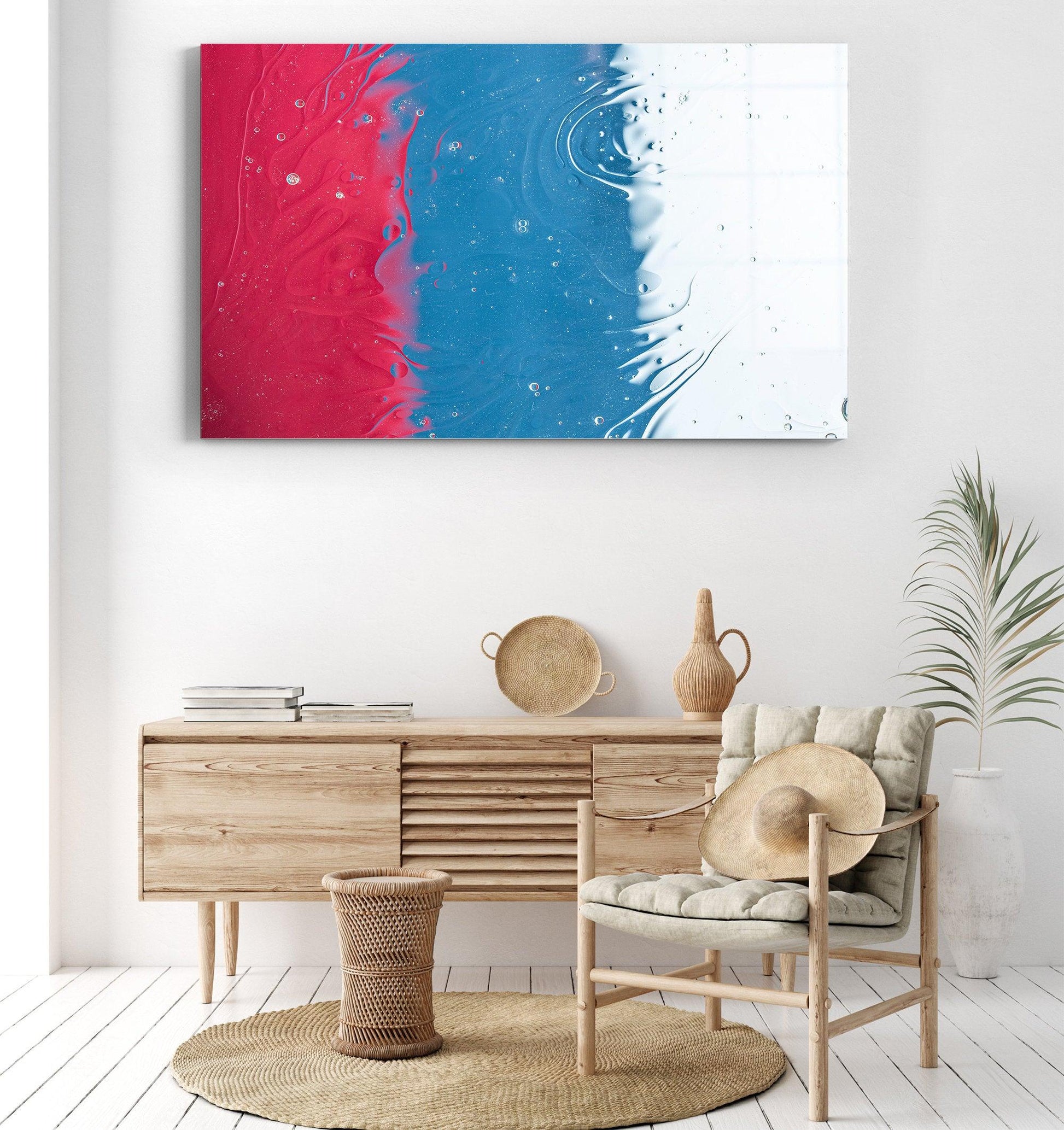 beautiful colorful abstract glass wall art| abstract design canvas wall art, abstract canvas art, blue and pink wall decor, glass gifts - TrendiArt