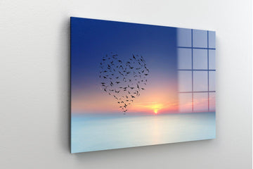 birds on sky glass wall art | Beach Peaceful Sunset, Ocean Wall Art, Sunrise Canvas, heart wall art, Ocean Sunset Framed Art
