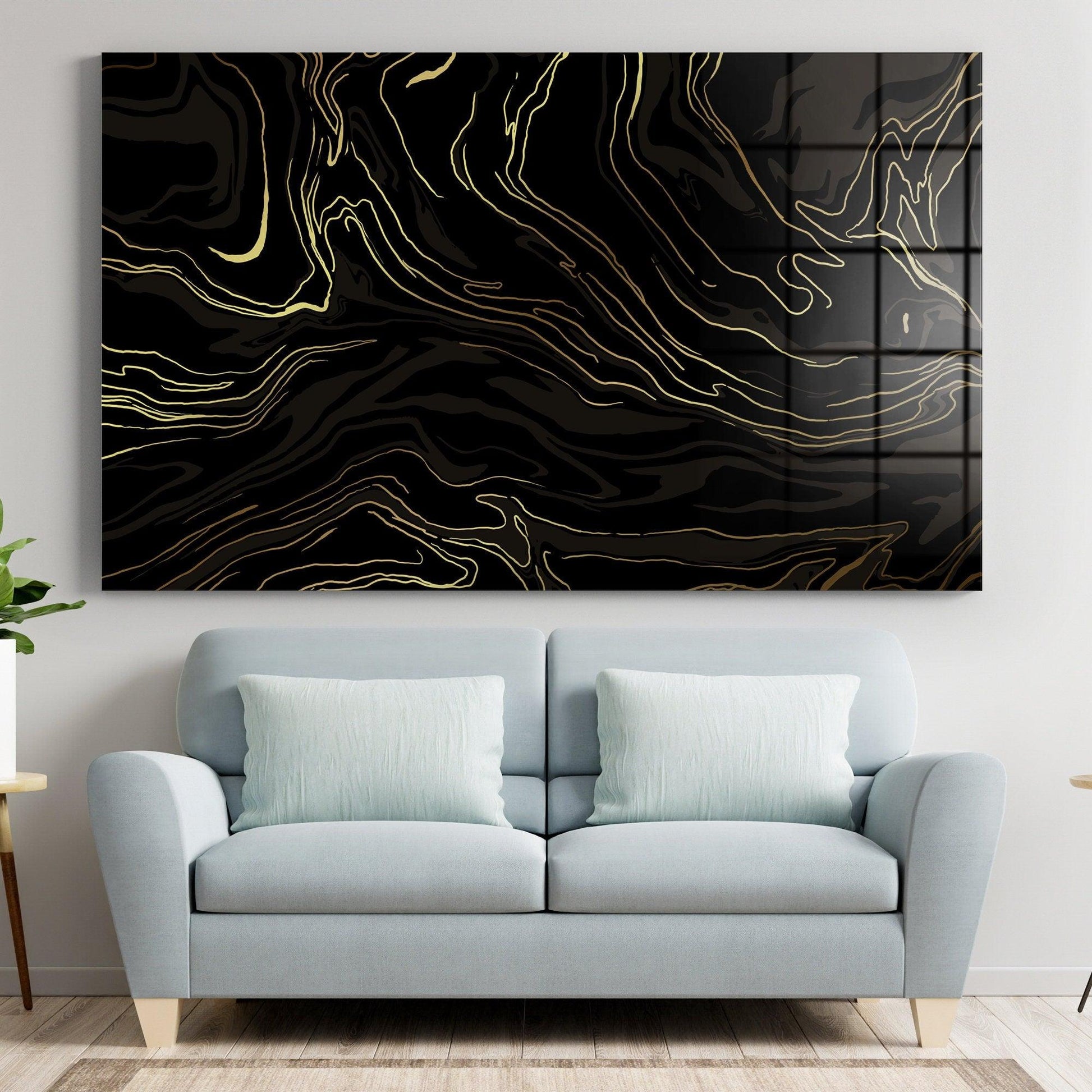 black Acrylic Painting | Abstract gold Wall Decor, Elegant Abstract Art for Home, Elegant design glass wall art, canvas art for sales