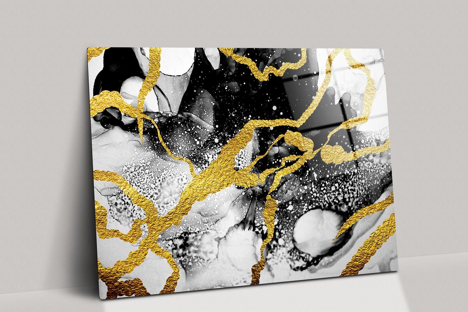 black and Gold Marble glass wall art | Modern Wall Art, Minimalist glass print, Marble Poster, Gold Marble glass Print, Marble Artwork Print