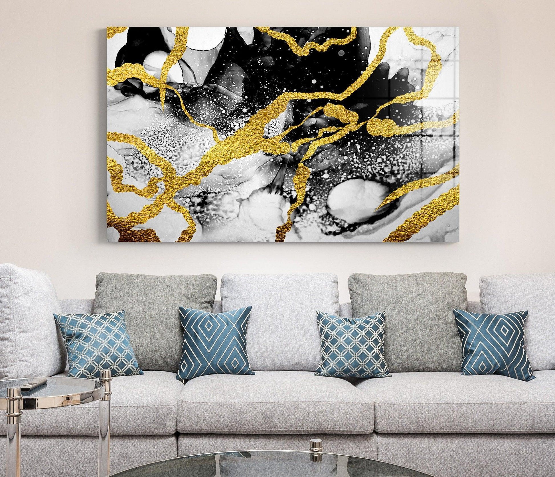 black and Gold Marble glass wall art | Modern Wall Art, Minimalist glass print, Marble Poster, Gold Marble glass Print, Marble Artwork Print