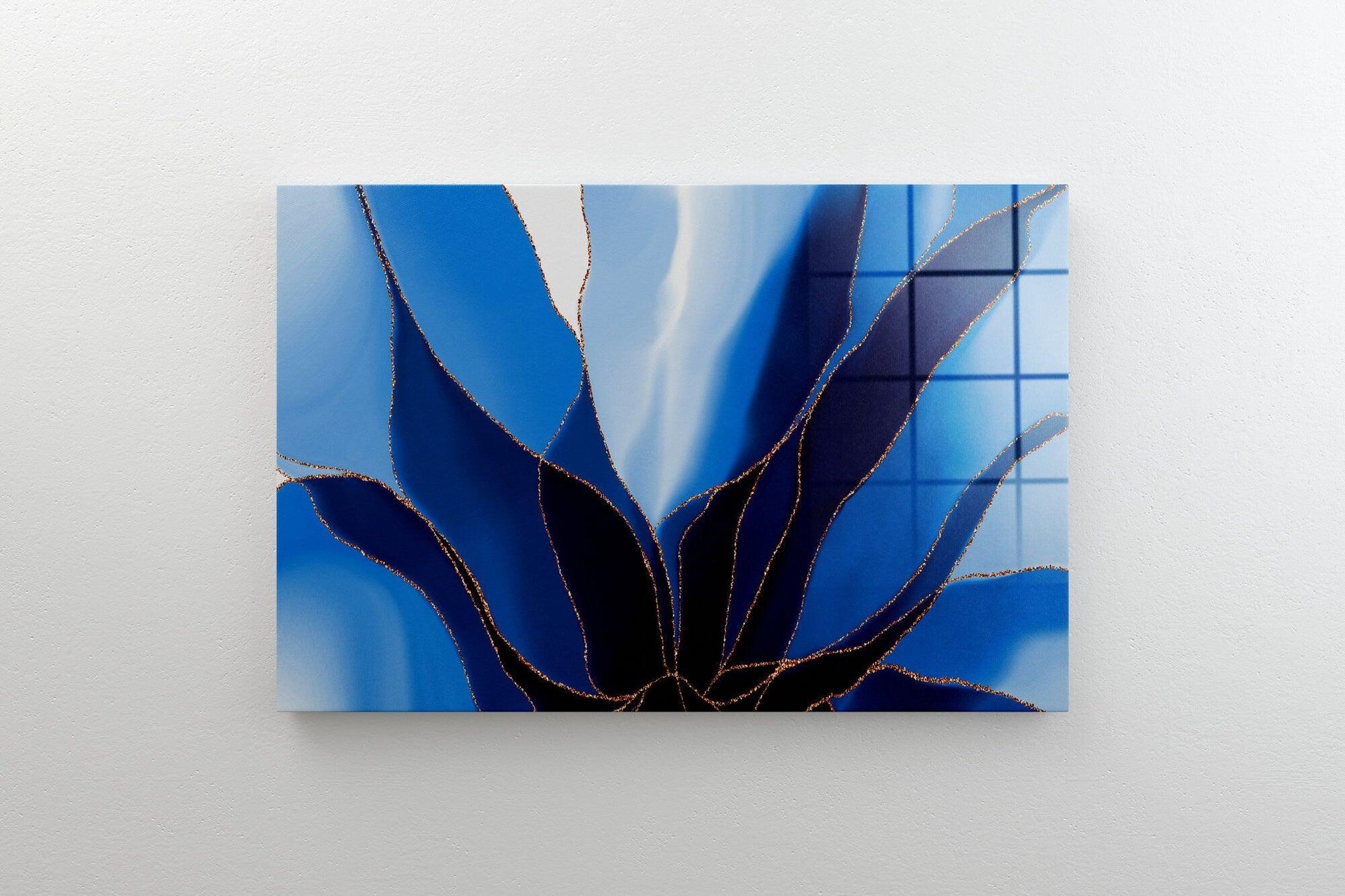 blue abstract flower Glass Printing Wall Art |Large Wall Decor Living Room-Glass Wall Art-Tempered Glass Wall Art-Abstract Marble Texture