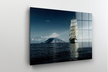 boat Tempered Glass Printing| sailing Boat on sea Wall art, Modern Wall Art, simple wall decor, glass printing, beautiful scenery wall art