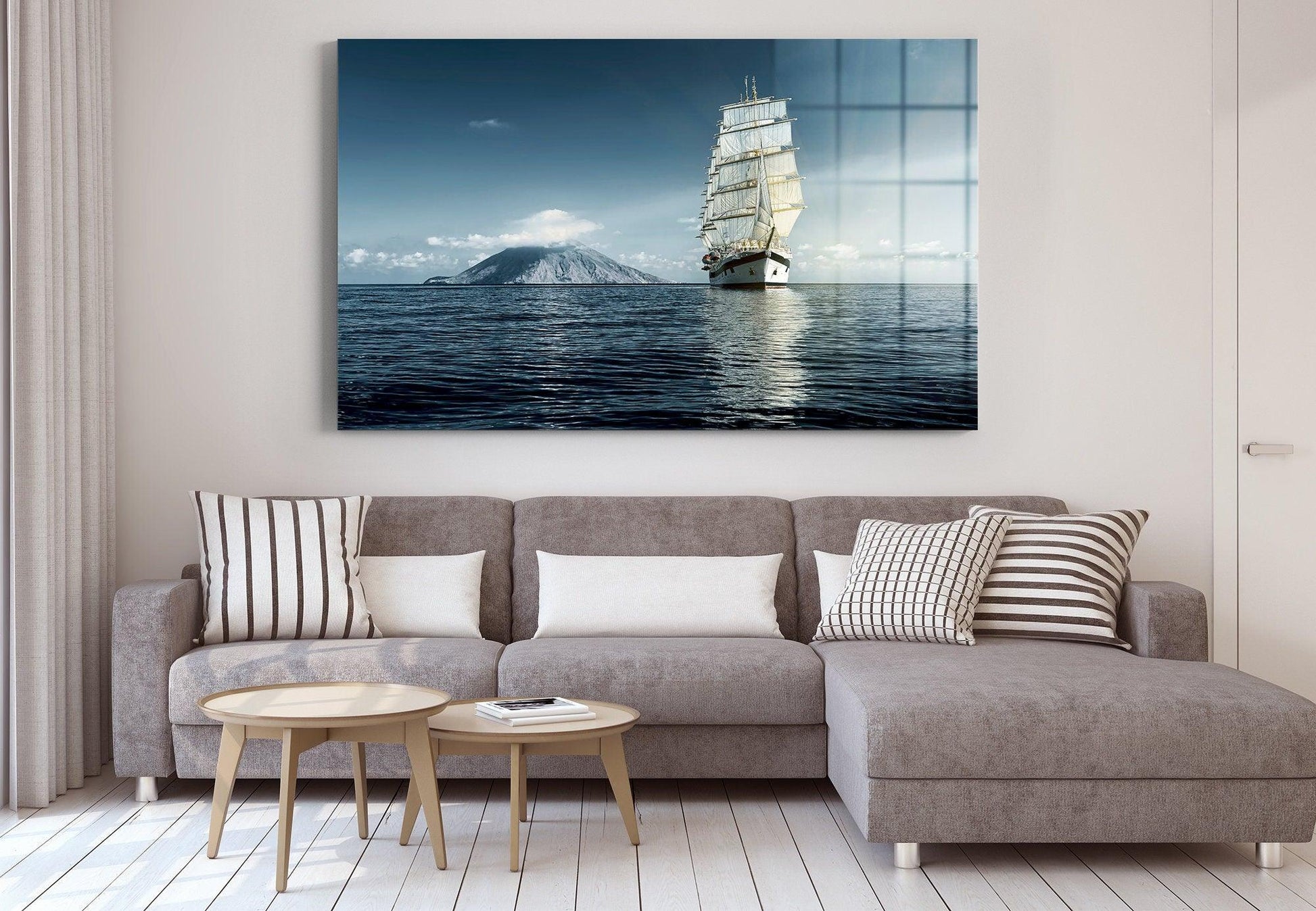 boat Tempered Glass Printing| sailing Boat on sea Wall art, Modern Wall Art, simple wall decor, glass printing, beautiful scenery wall art - TrendiArt