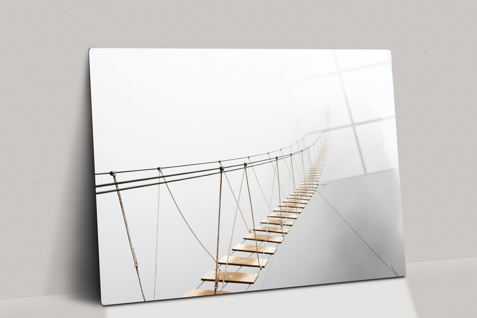 Bridge in fog glass wall decor | print Smoky mountains wall art Minimalist Prints Scandinavian Art Modern Decor Foggy bridge photo