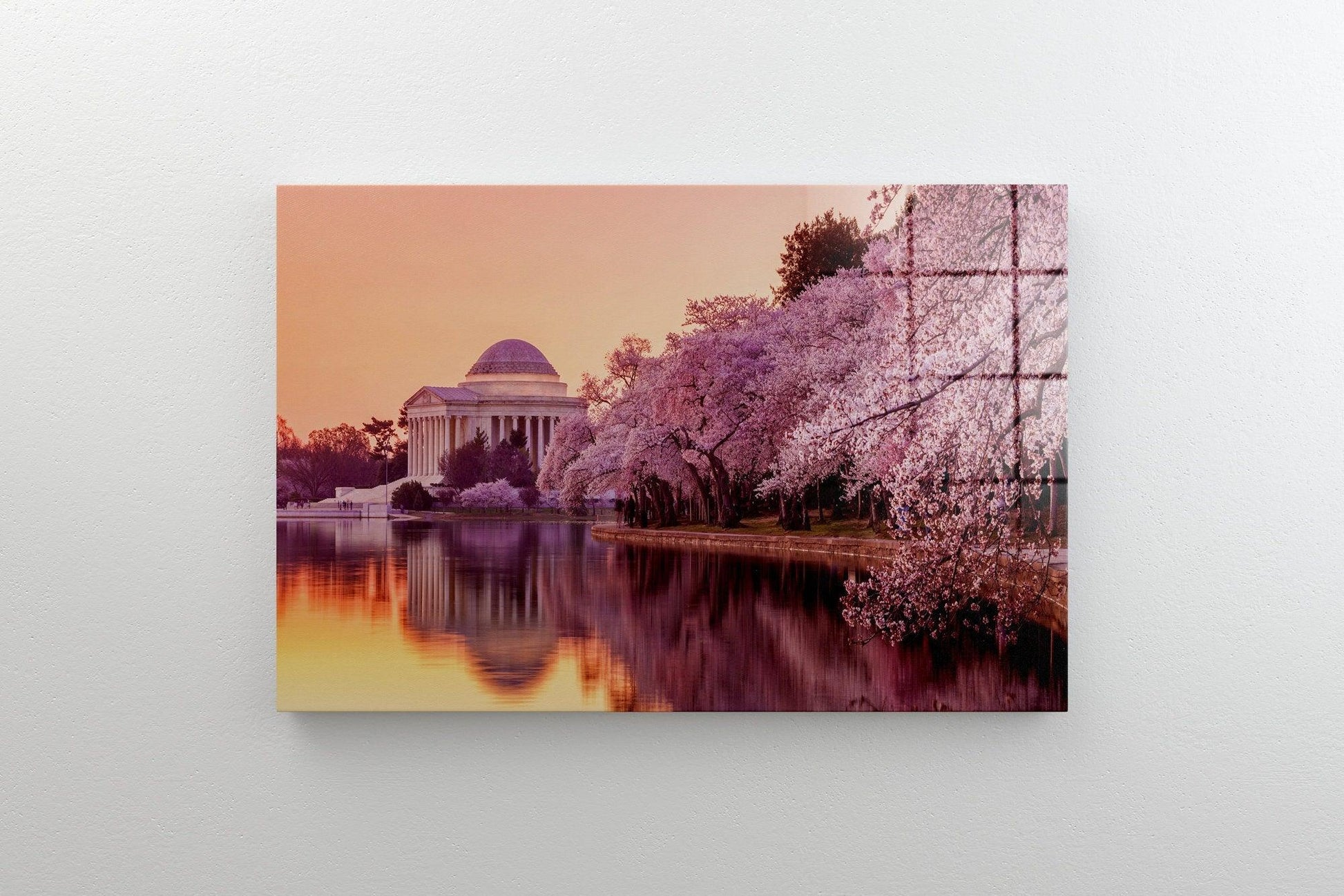 Cherry Blossom Trees tempered glass printing wall art |Triptych Canvas art-Photography print for interior home wall decor-Jefferson Memorial