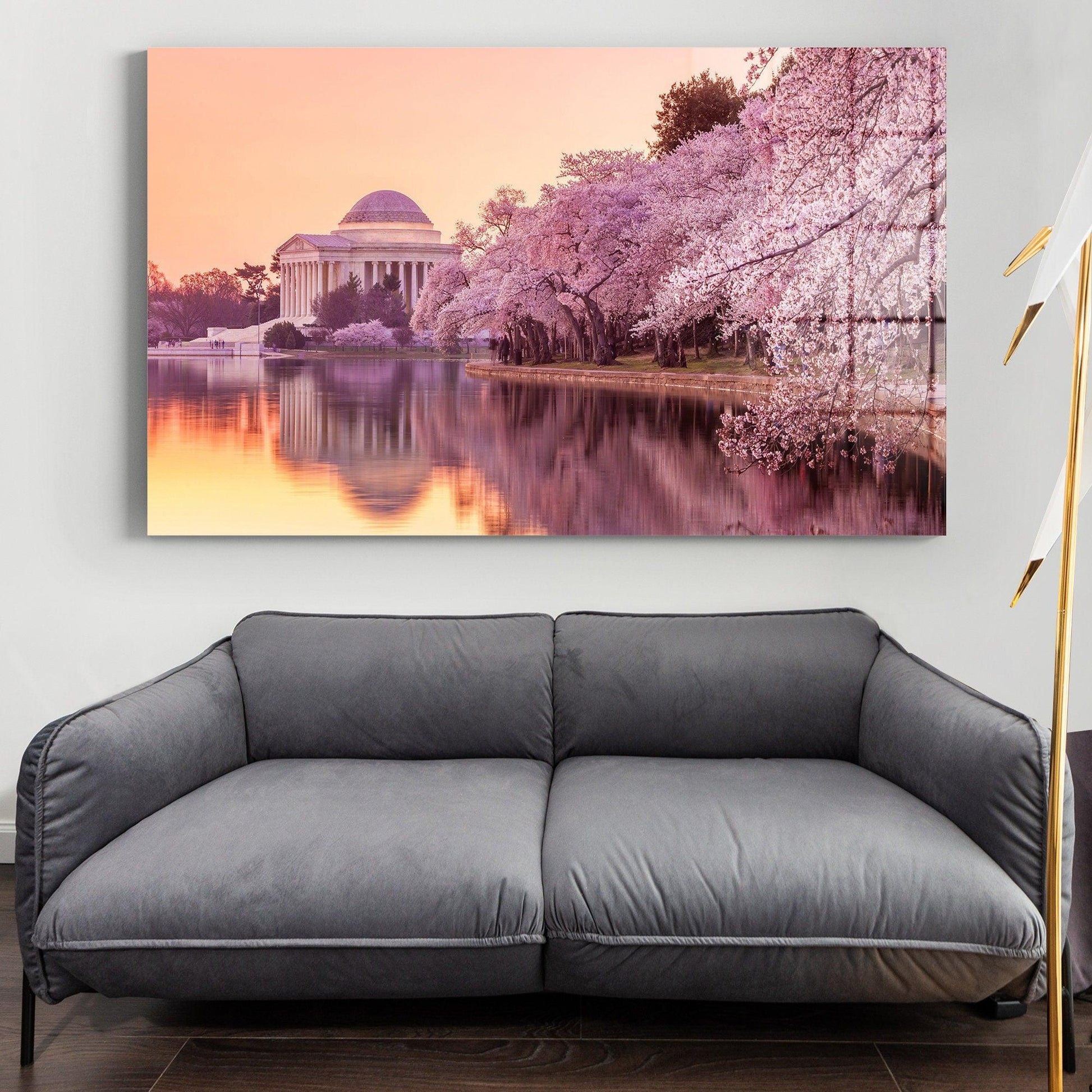 Cherry Blossom Trees tempered glass printing wall art |Triptych Canvas art-Photography print for interior home wall decor-Jefferson Memorial