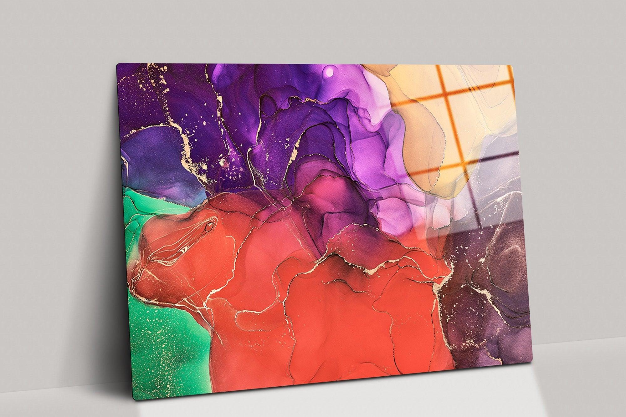 Colorful abstract glass decor| Glass Wall Art, Canvas Wall Art, colorful marble wall art, marble abstract art, colorful wall art canvas,