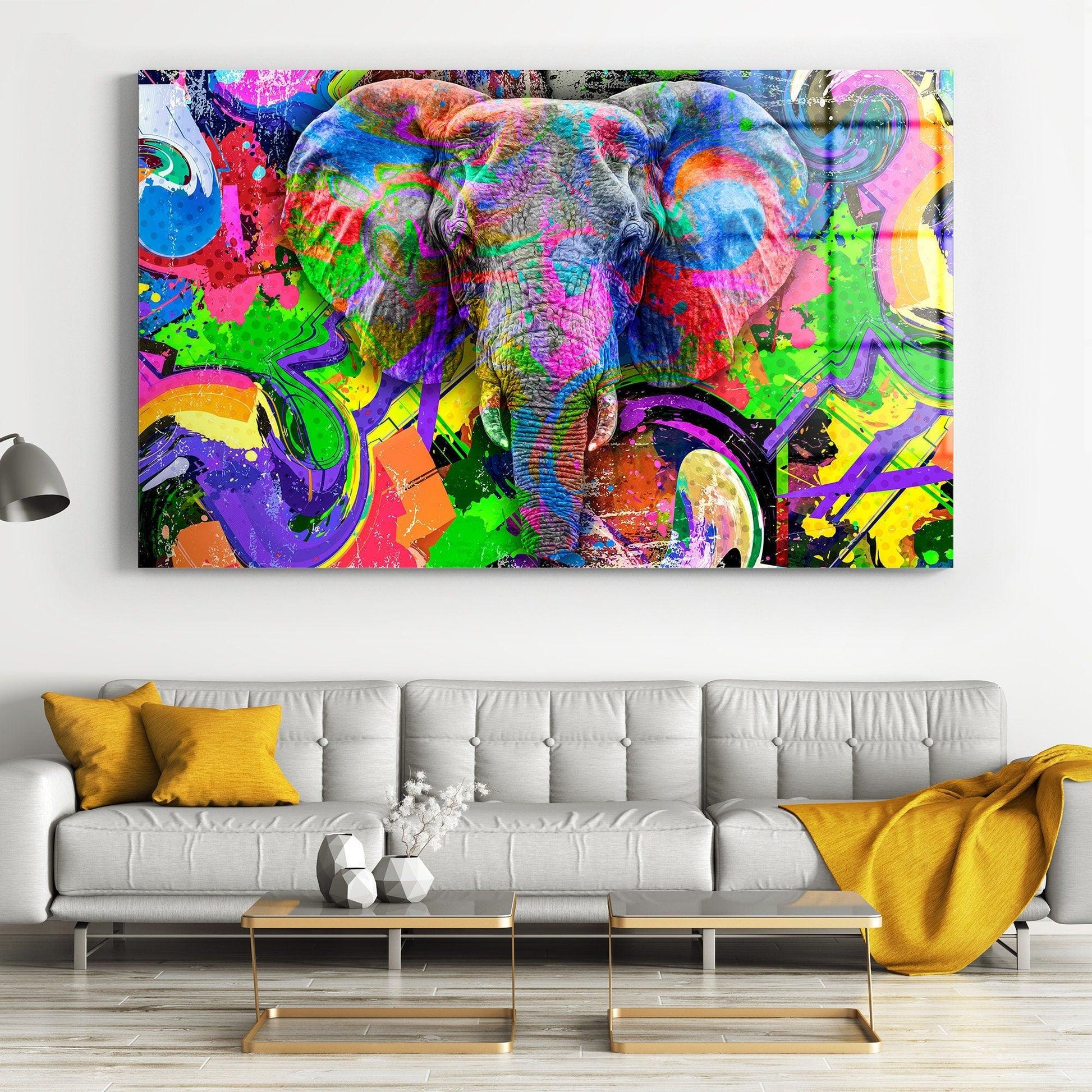 Colorful Elephant Canvas Ready to Hang | Abstract Elephant Modern animal Canvas Artwork, Elephant Canvas Wall Art, Elephant Wall Art