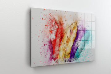 colorful Feather Wall Art | Feather Glass Decor, Feather Canvas Decor, Canvas Wall Art , Modern Art, Peacock Feather Art, housewarming gift - TrendiArt
