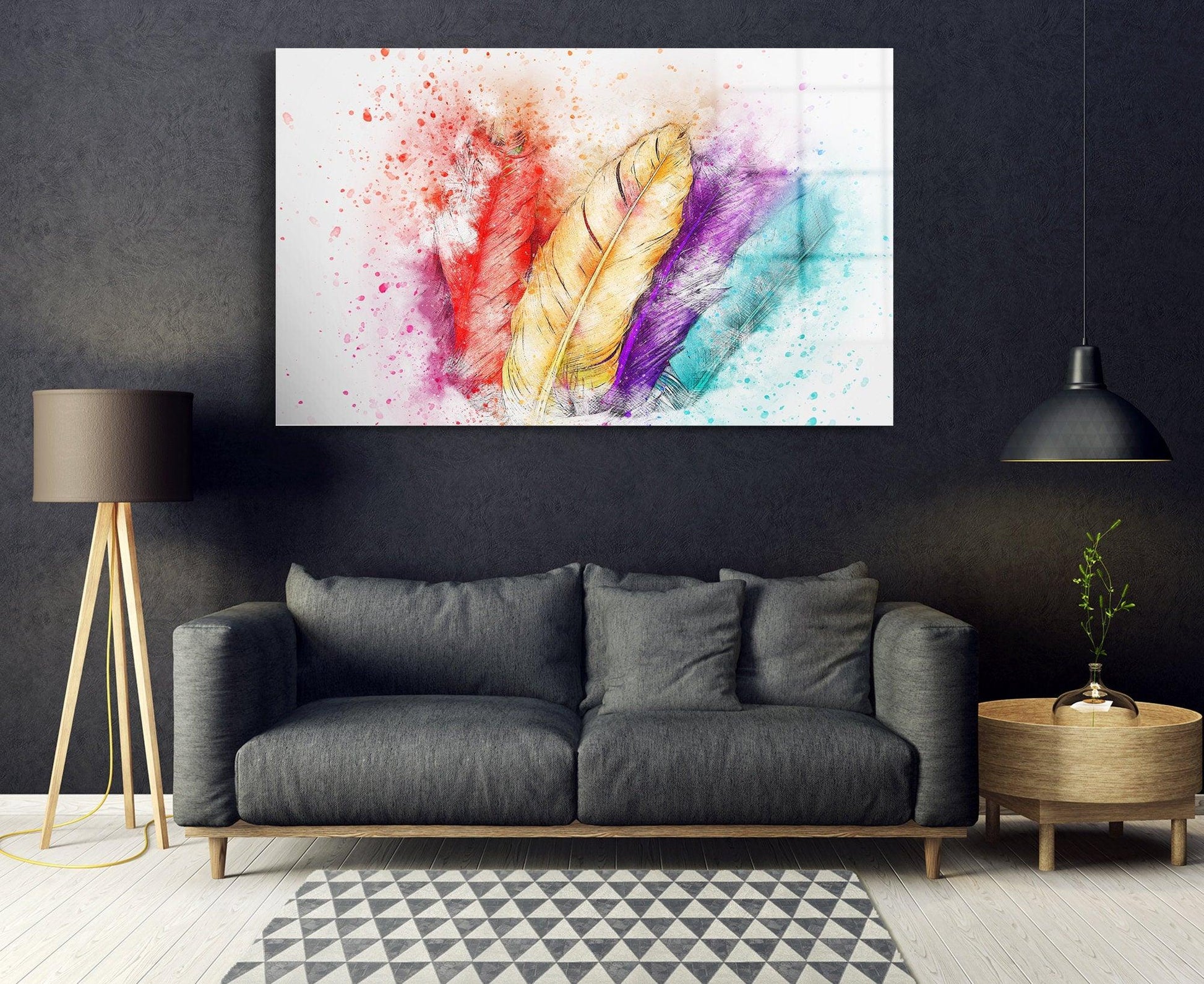 colorful Feather Wall Art | Feather Glass Decor, Feather Canvas Decor, Canvas Wall Art , Modern Art, Peacock Feather Art, housewarming gift - TrendiArt