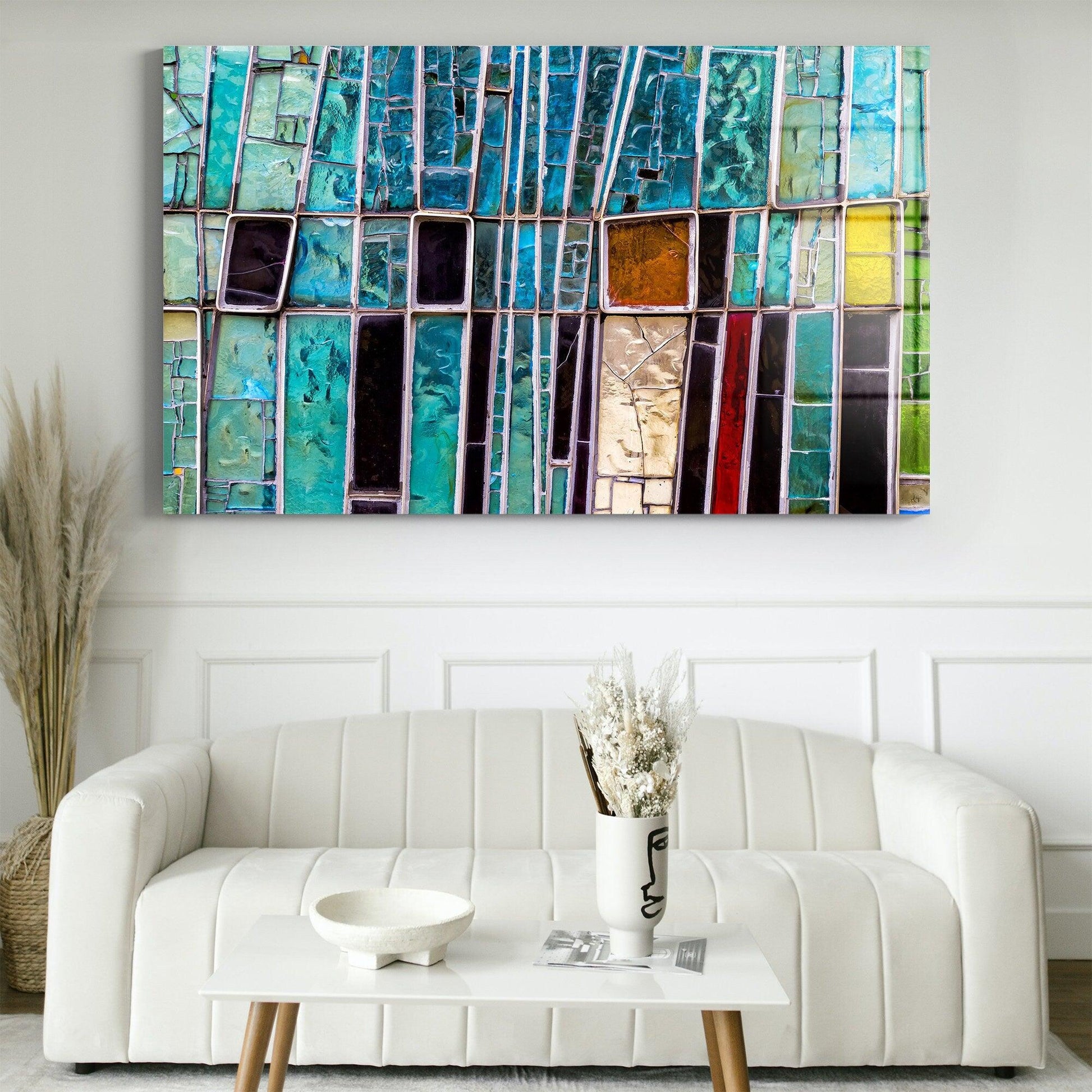 Colorful stained wall art | Glass Themed, Tempered Glass Printing Wall Art, personalized gifts for dad, home decor wall art prints, blue art