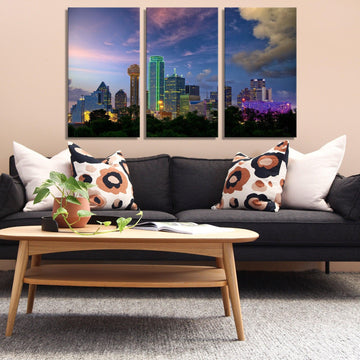 Dallas City canvas wall art| Texas USA Skyline, Triptych Canvas Print, 3 Panel Split For office or home, living room wall decor & interior