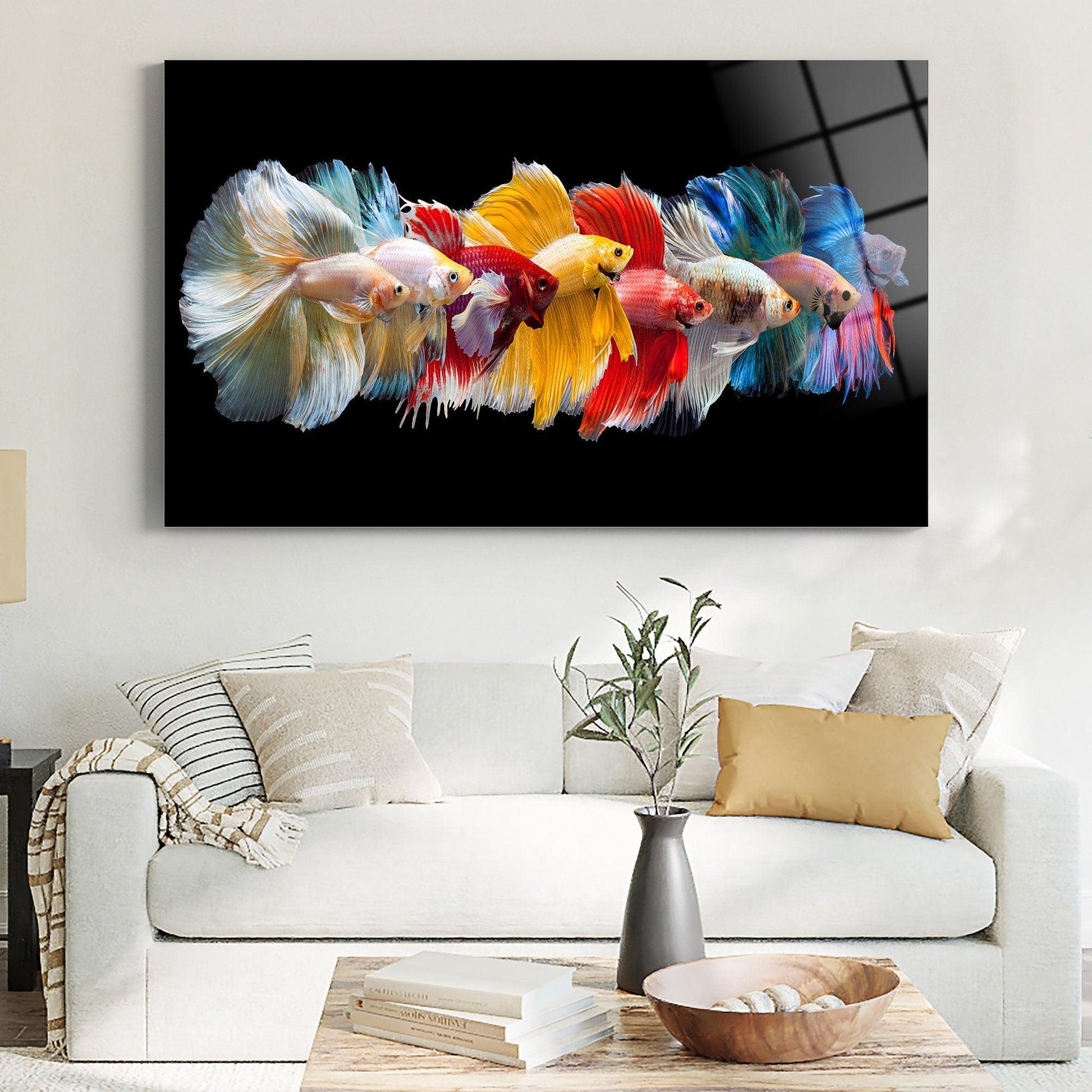 Fish Canvas wall art| Betta Fish Wall Art, Colorful Fish Canvas, Multicolor Fish Abstract Art, glass home decor, canvas room decor, Canvas