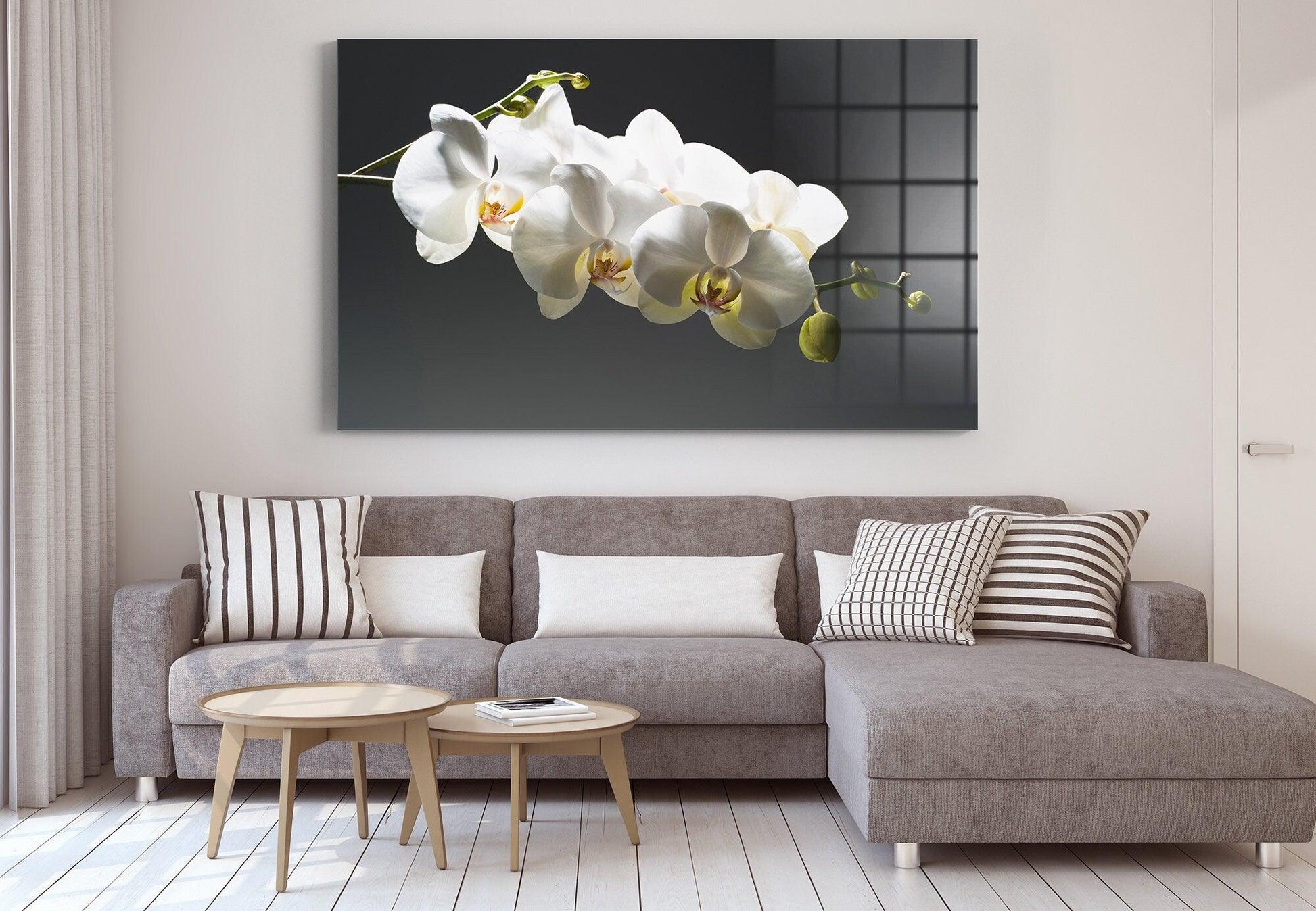 Flowers Tempered Glass Printing Wall Art| Natural And Vivid Wall Decor, White Flowers Landscape, Flowers glass wall decor, Housewarming Gift - TrendiArt