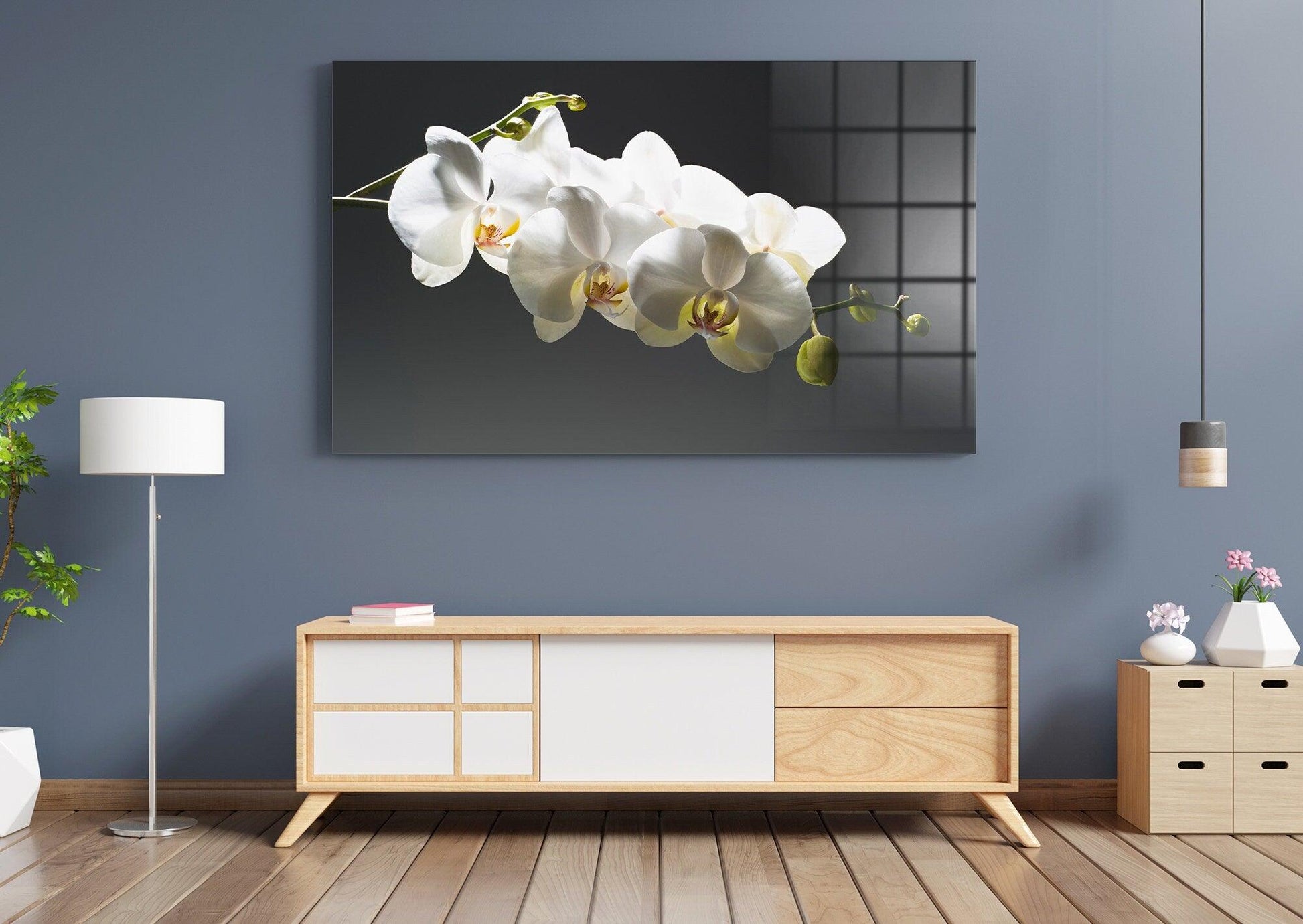 Flowers Tempered Glass Printing Wall Art| Natural And Vivid Wall Decor, White Flowers Landscape, Flowers glass wall decor, Housewarming Gift - TrendiArt