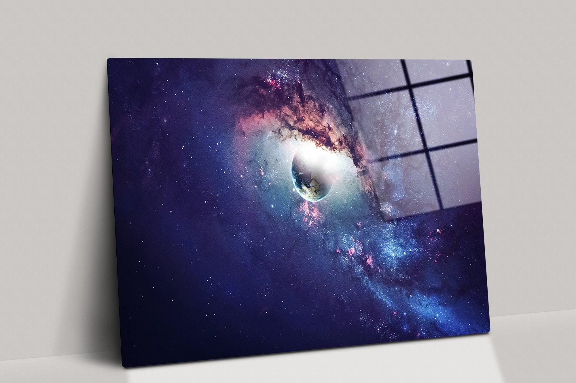 Galaxy glass wall art | Black Hole canvas Wall Art, Purple Space Large Decor, Planet wall Art, NASA Photo Poster Print, wall decor oversized