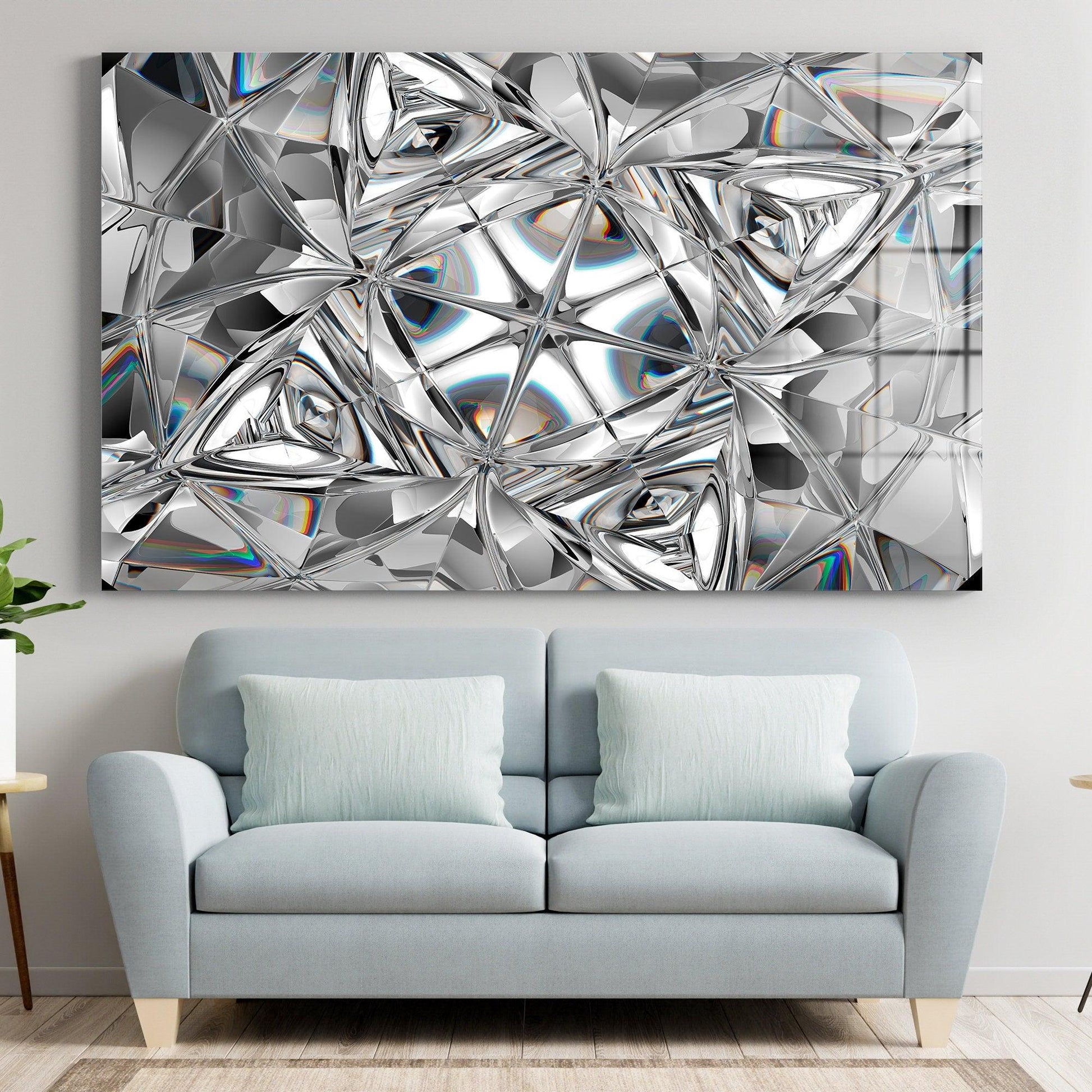 Glass Printing Wall Art| Diamond Wall Art, Brilliant Diamond Cool Wall Art, Silver Wall Art, Vivid Diamond, Luxury Diamonds glass wall art